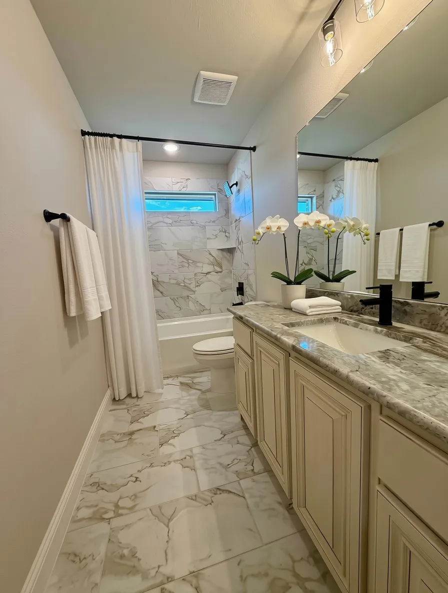 Bath 3 with large vanity,   tile, and granite counters