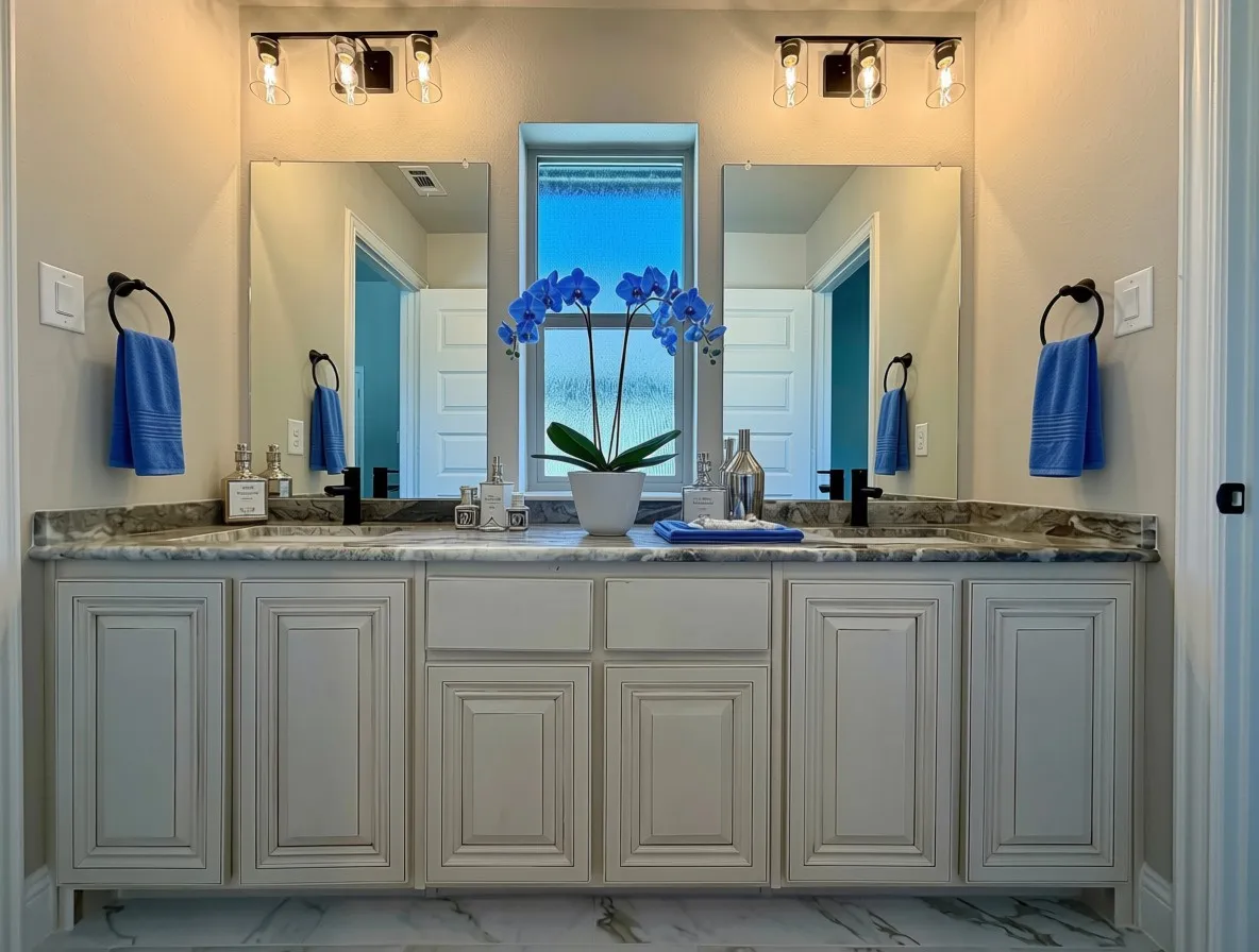 Jack & Jill bath 4 with window, granite counters, and 2 sinks