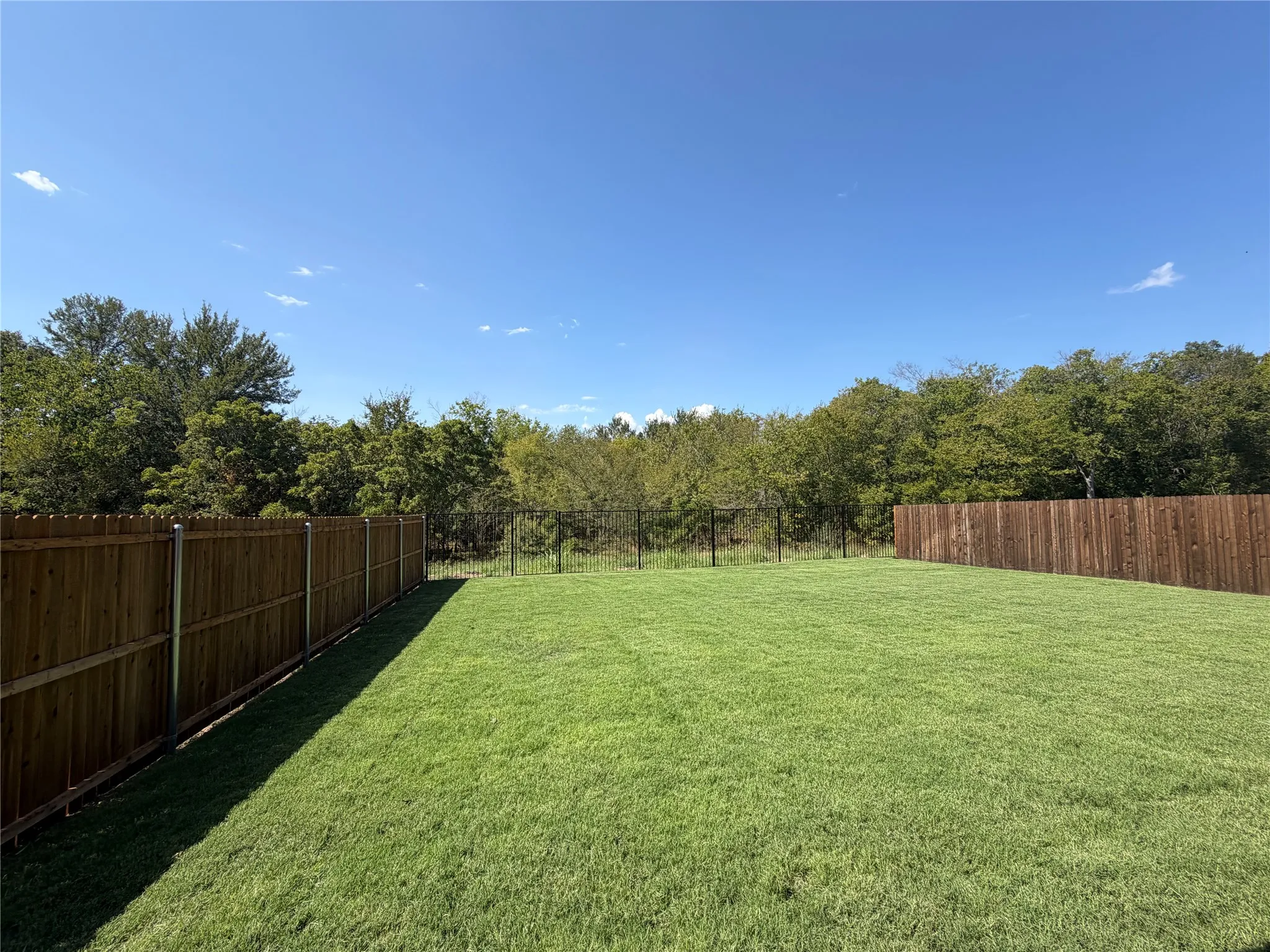 Really private yard with  ft wood fence on each side and ft Iron fence with gate to maximize the view of thick trees and Greenspace. This is where the deer near the community gather and sleep.