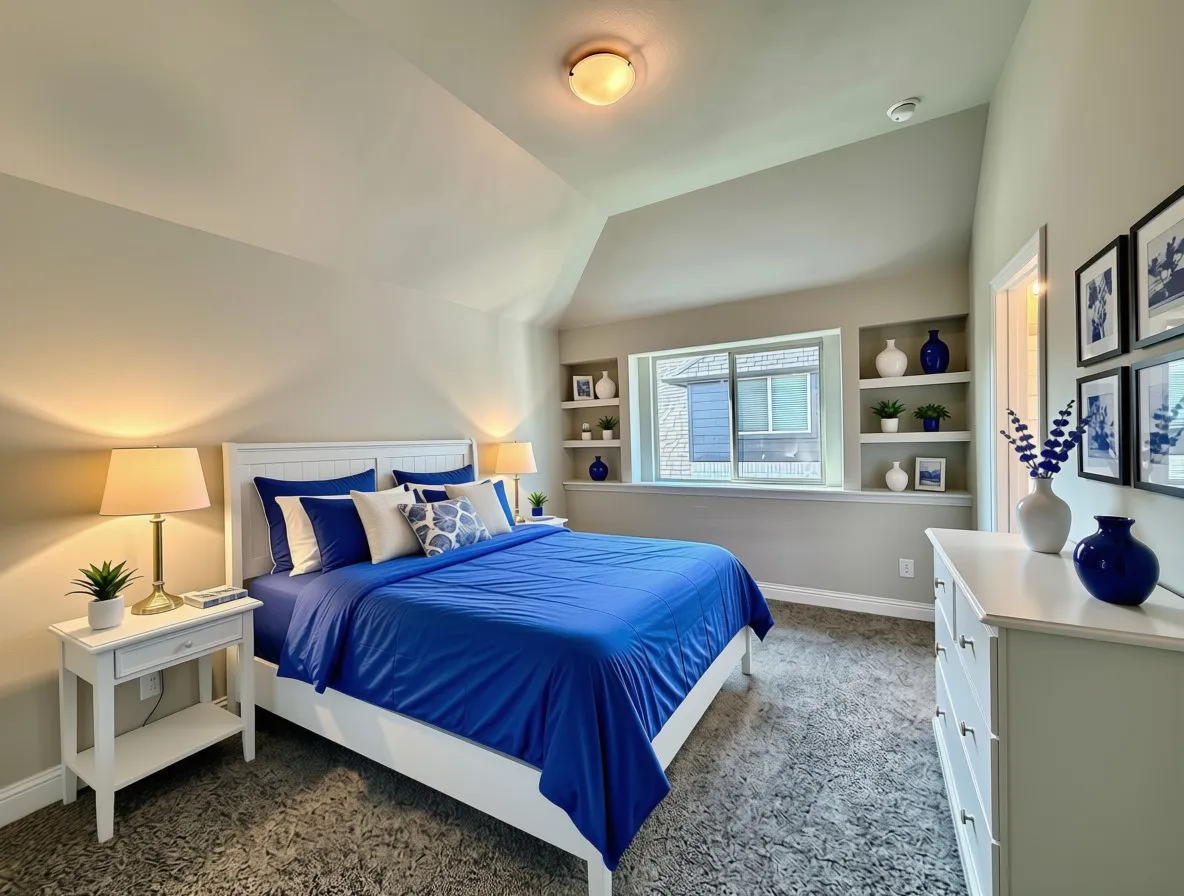 Bed 4 with built-in shelves, vaulted ceiling , and Jack & Jill bath