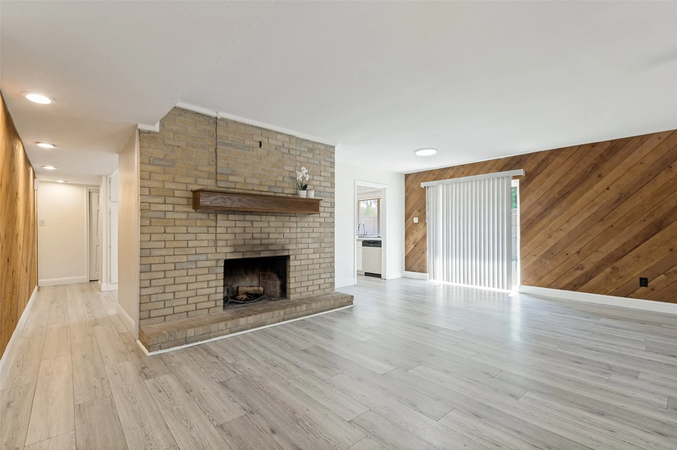 View of fireplace in the living room