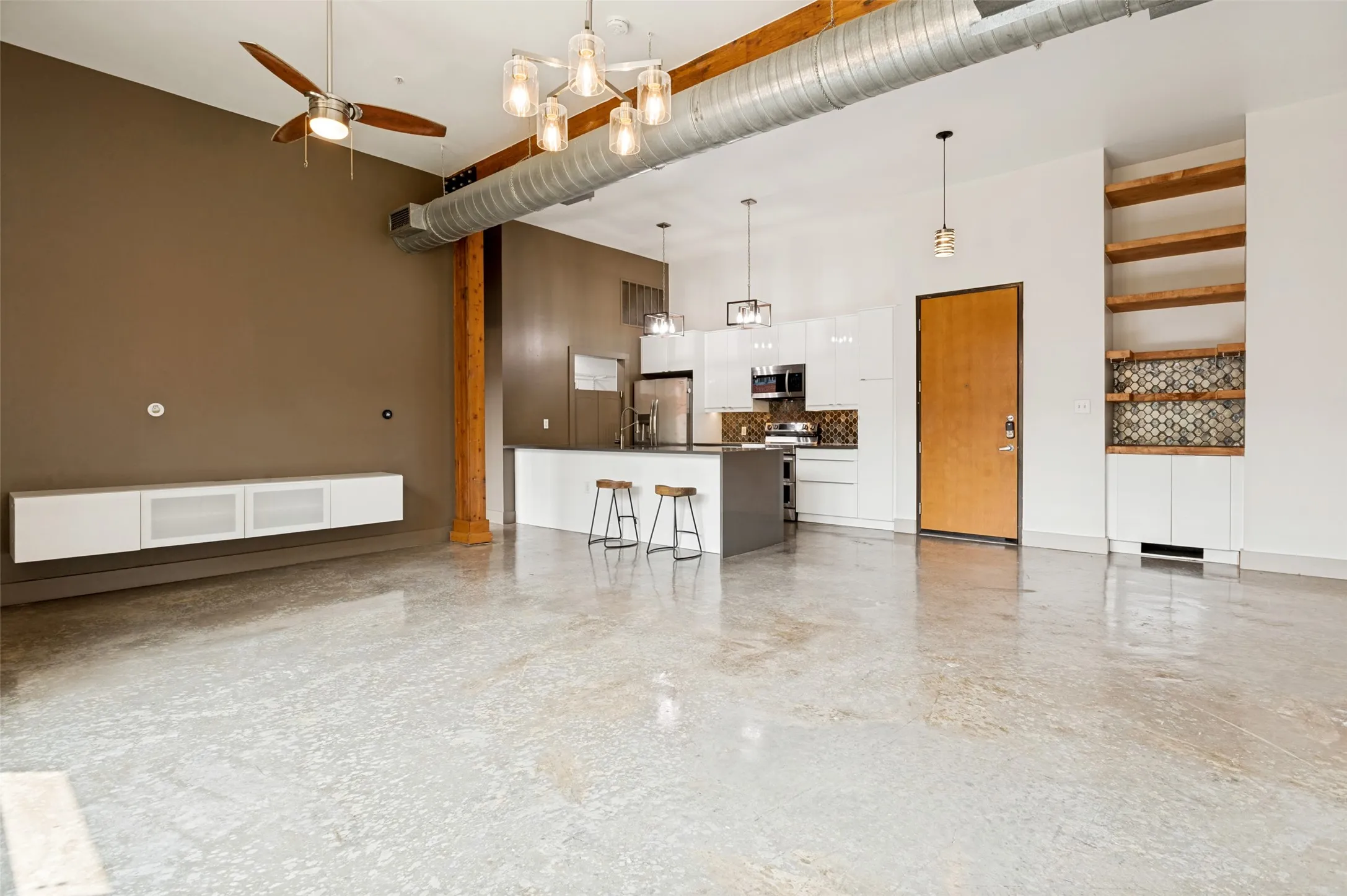 Main living area with kitchen and dining area