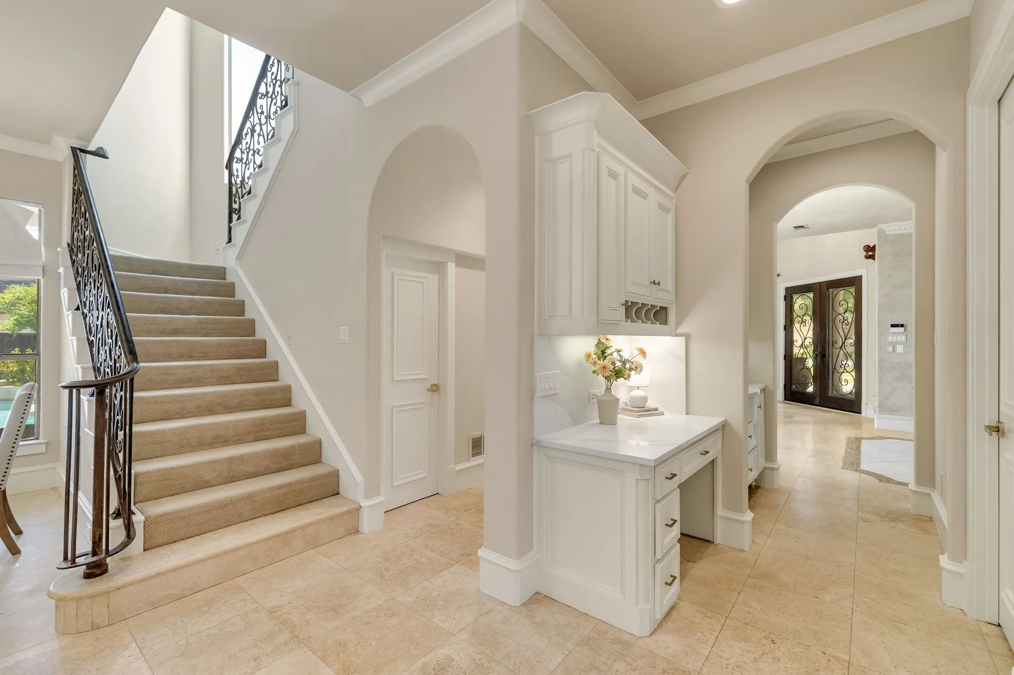 Kitchen with built-in desk area.