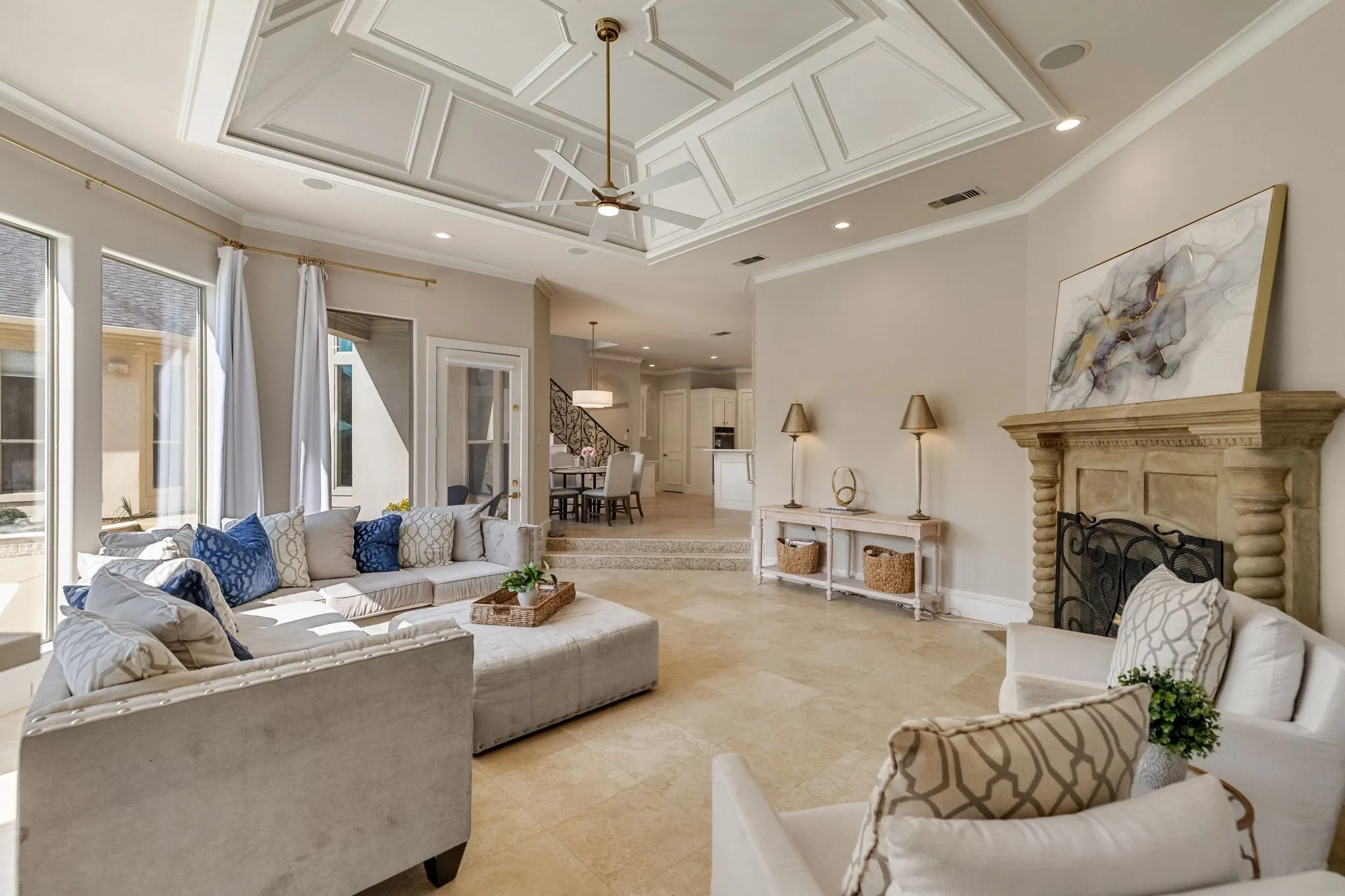 Spacious living room flows seamlessly to kitchen and breakfast room.
