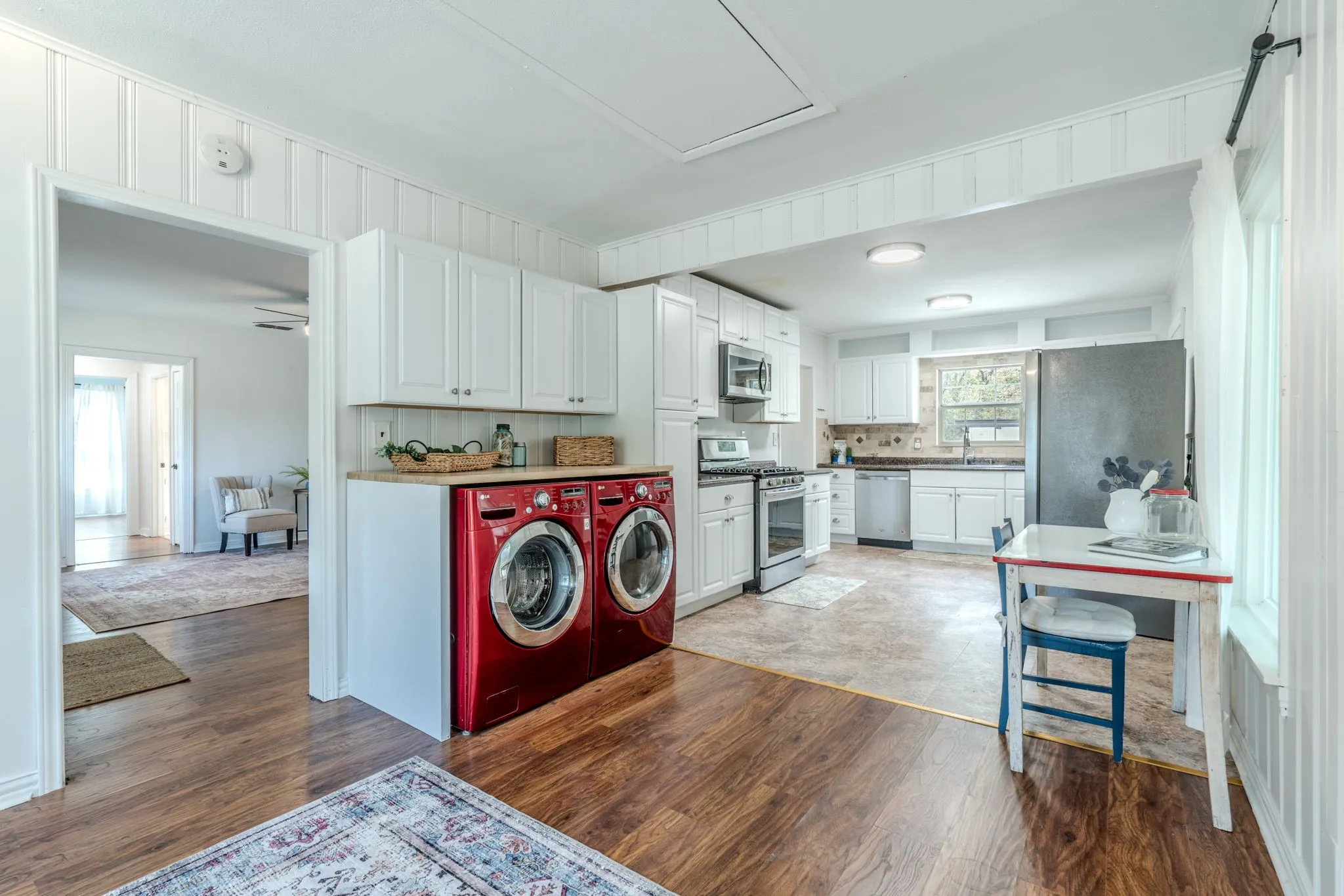 Extra space to serve with the butcher block top over washer and dryer