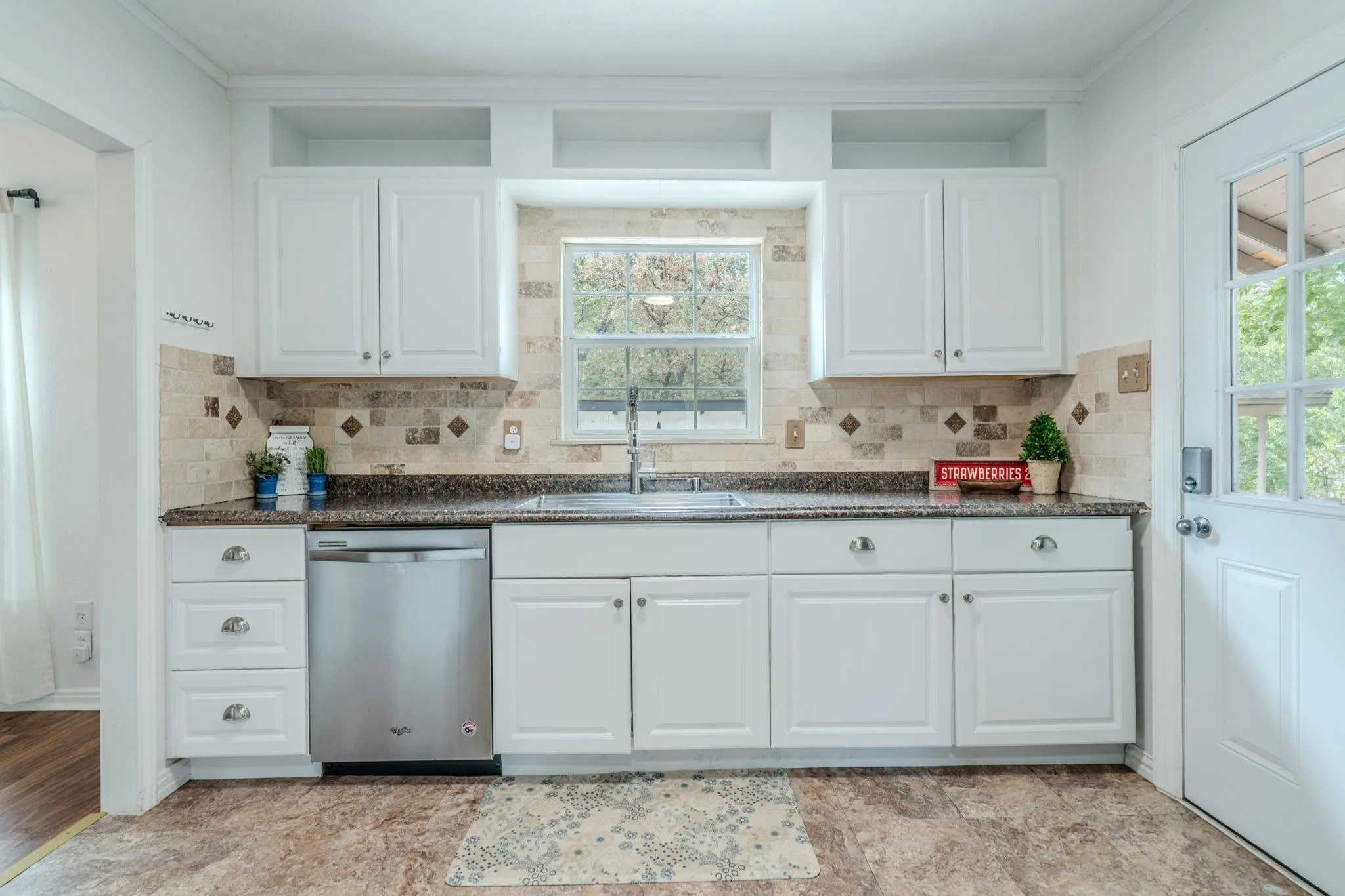 stainless dishwasher, stainless farm style sink