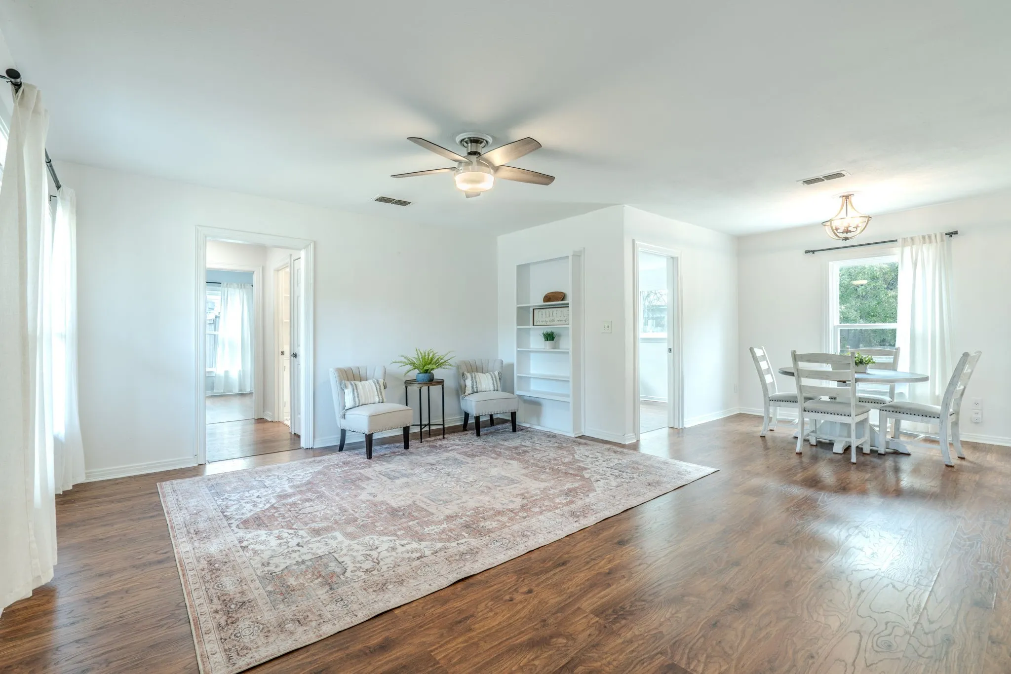 Another view of living room with built ins