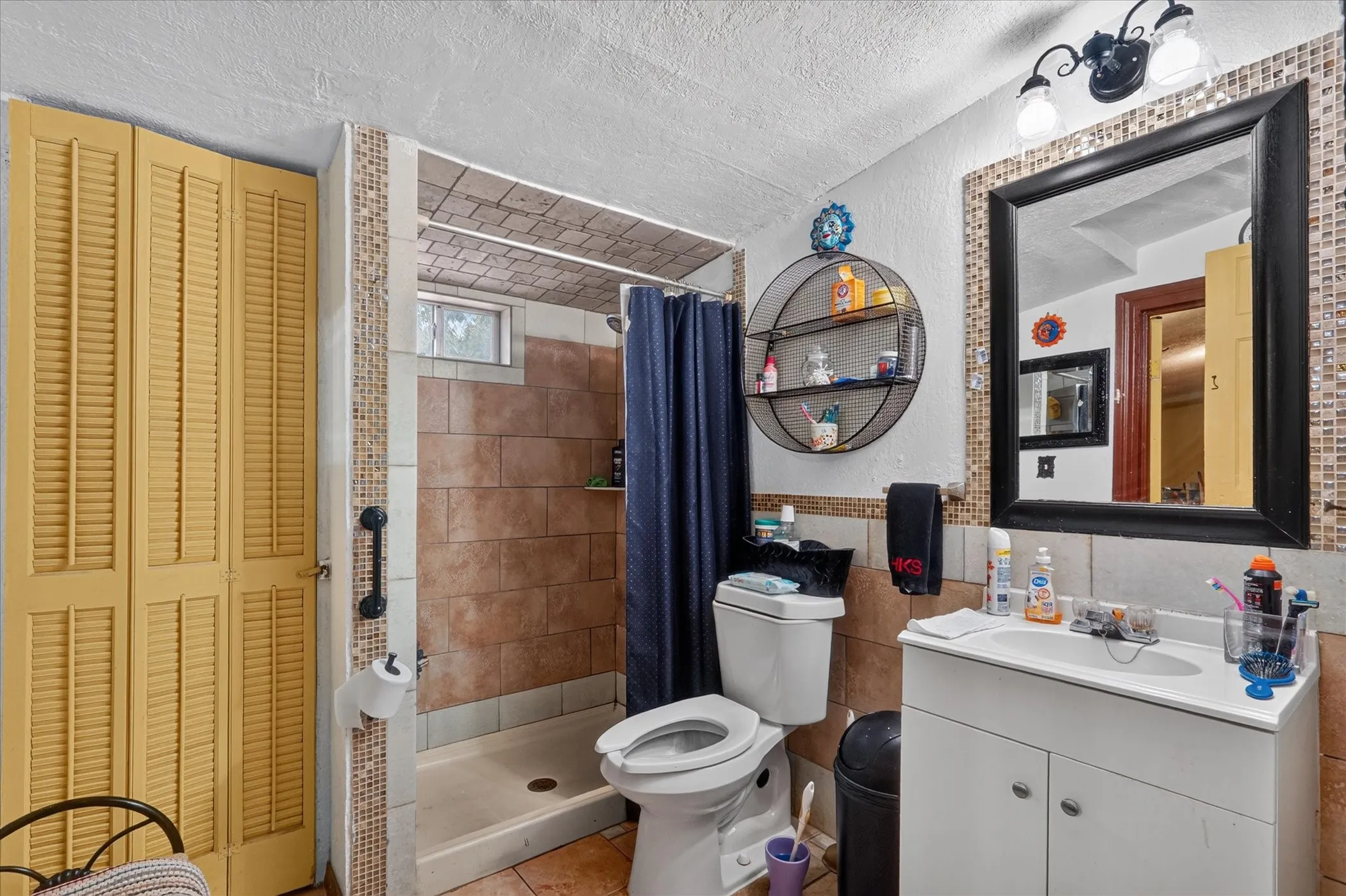 White vanity with integrated sink
