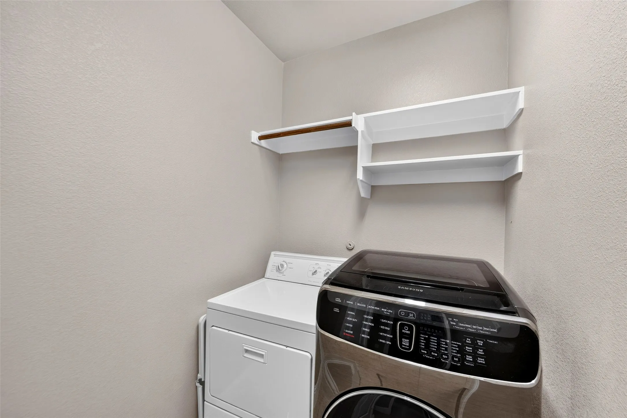 Built-in shelving with a hanging rod