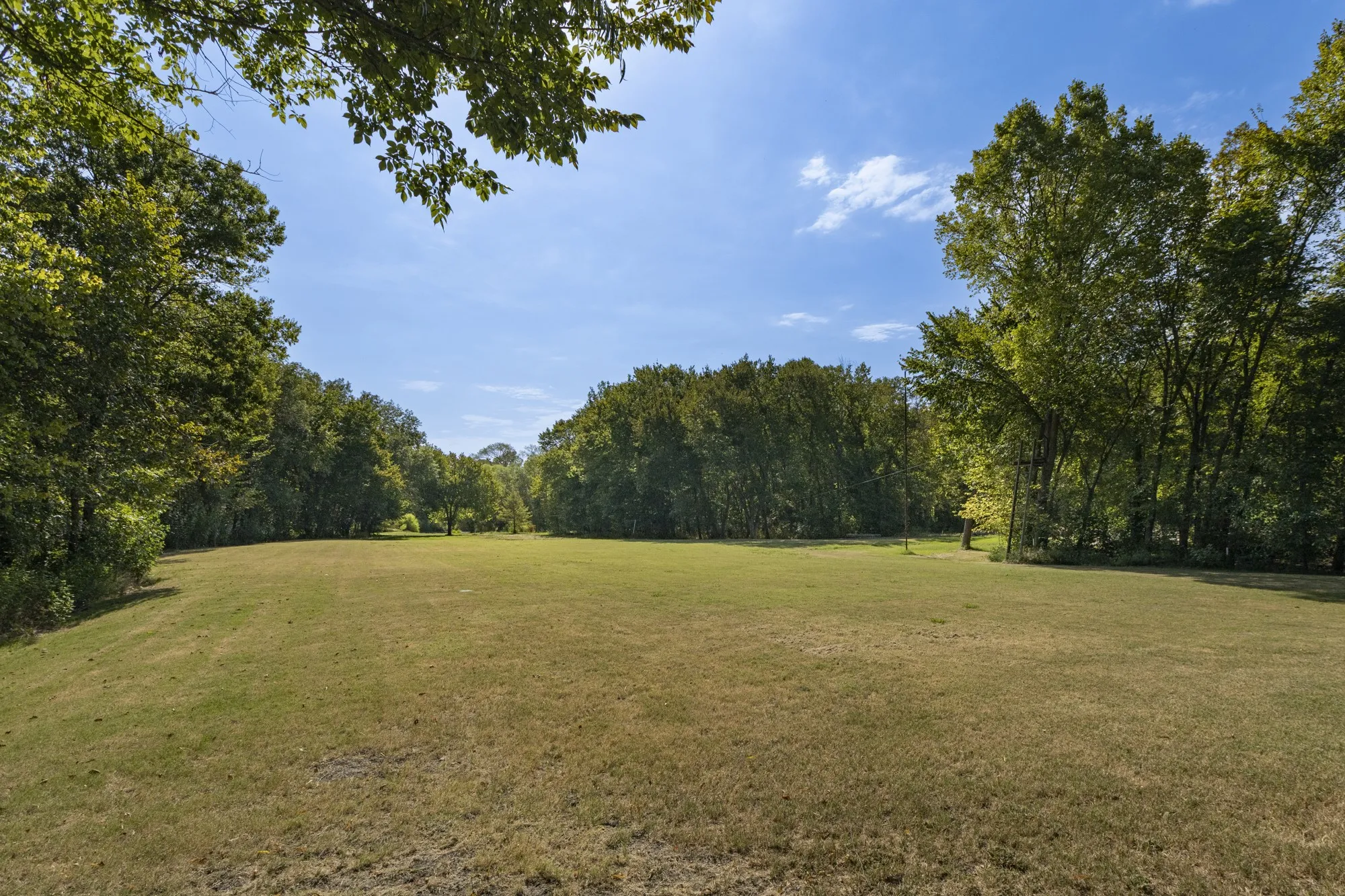Expansive lot featuring a large grassy area and mature trees