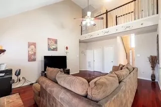 dramatic 20 ft ceilings in living area