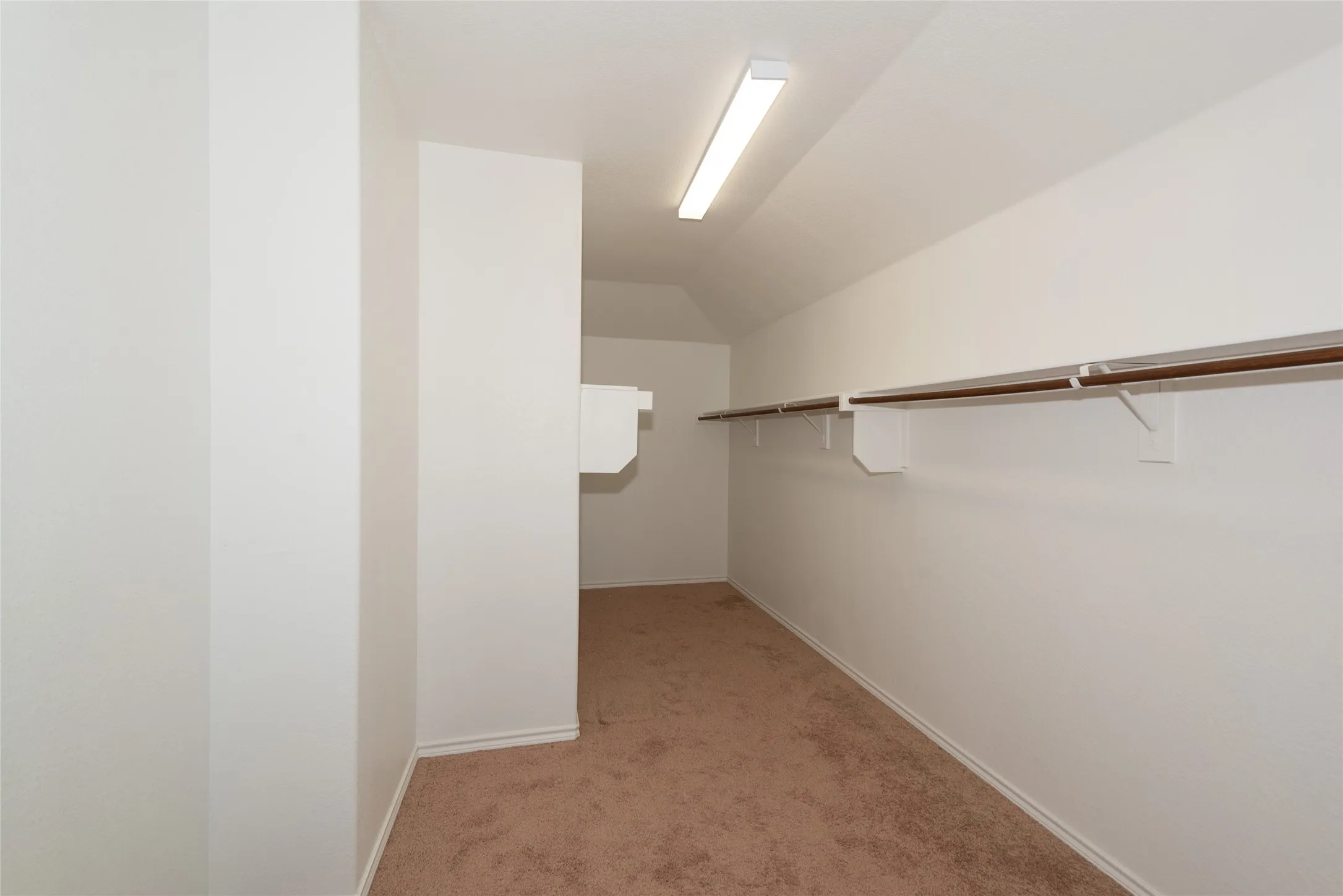 Recessed storage area with shelving and hanging rods
