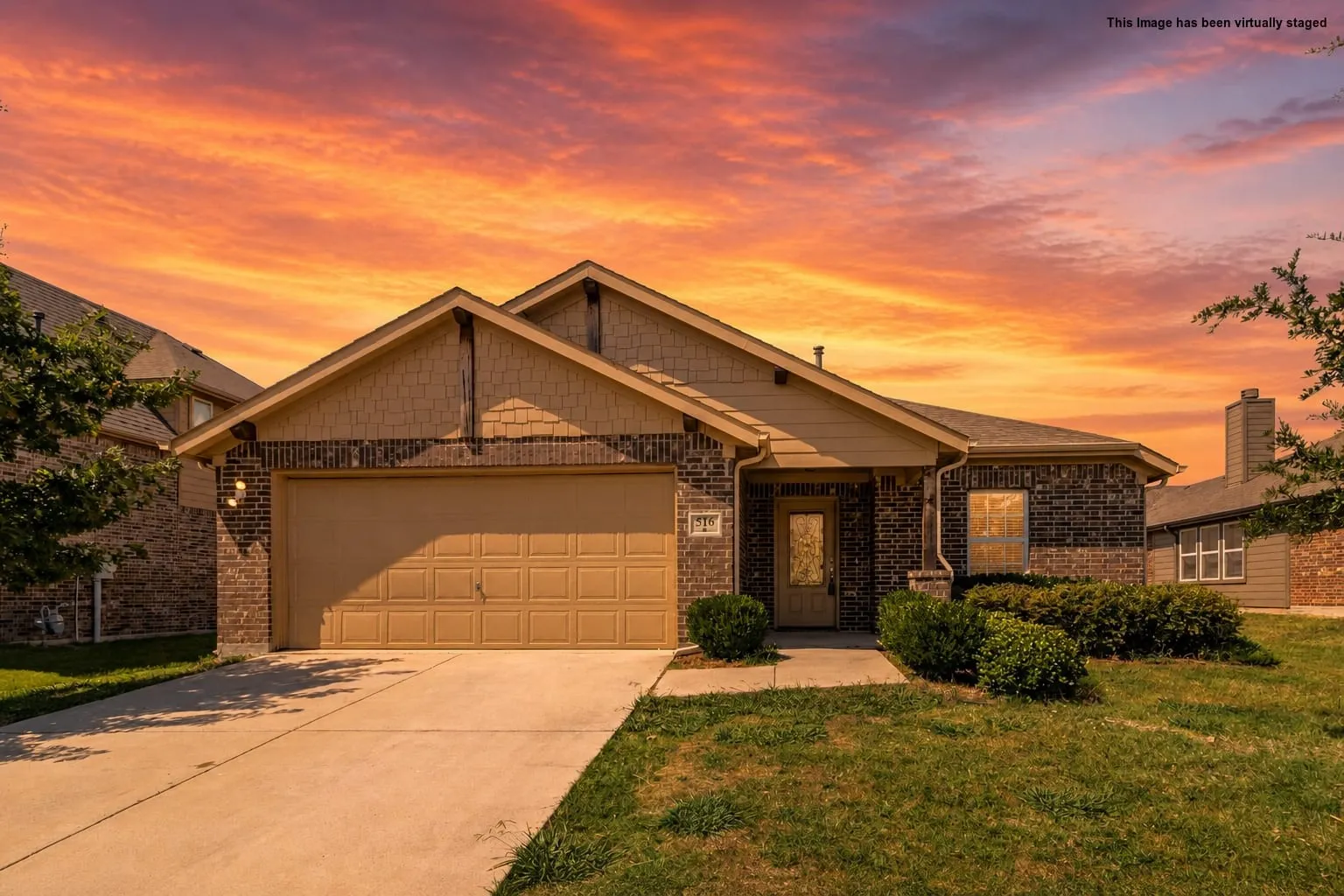Brick exterior with gabled roof lines