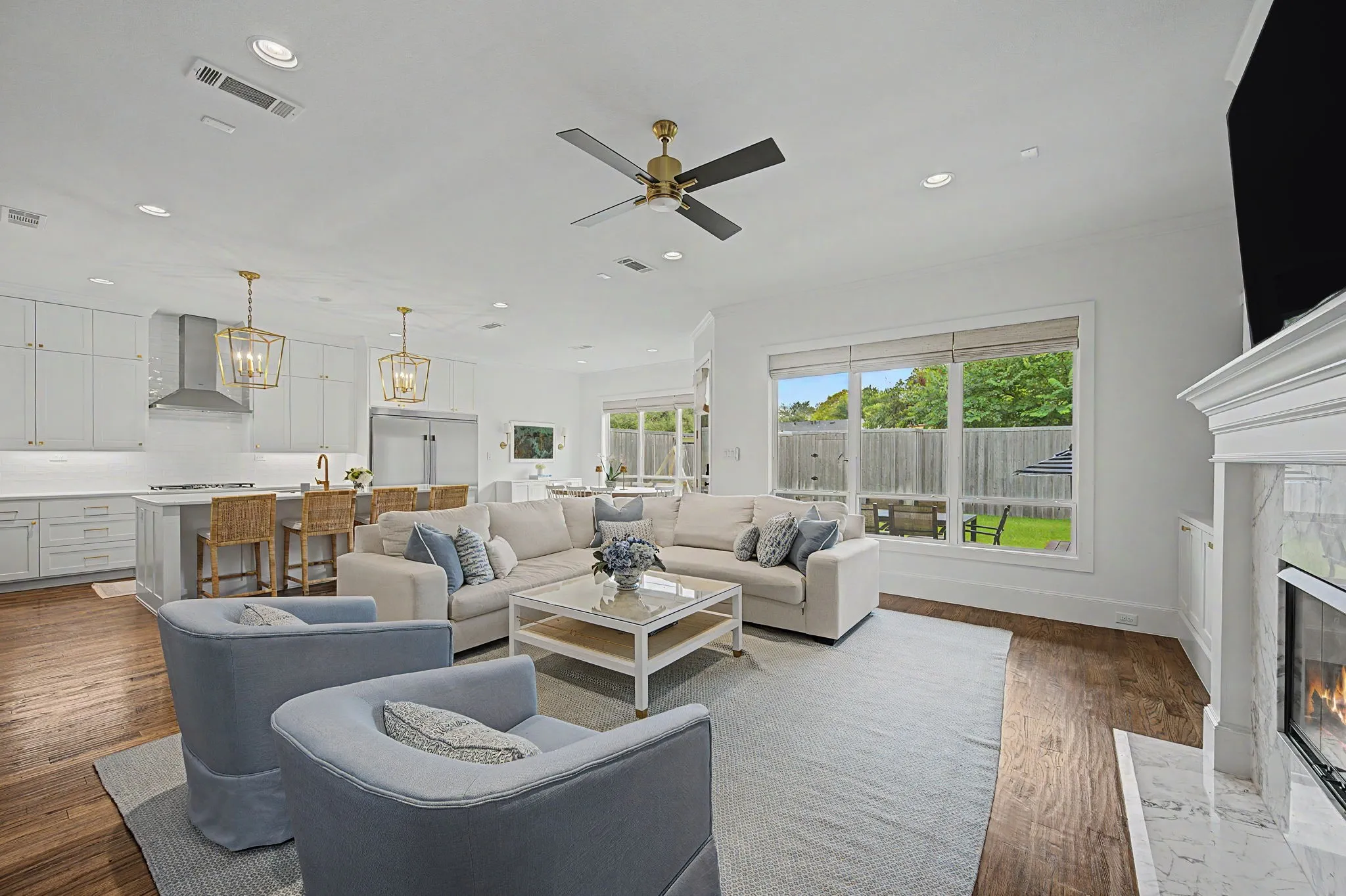 Living room overlooking backyard