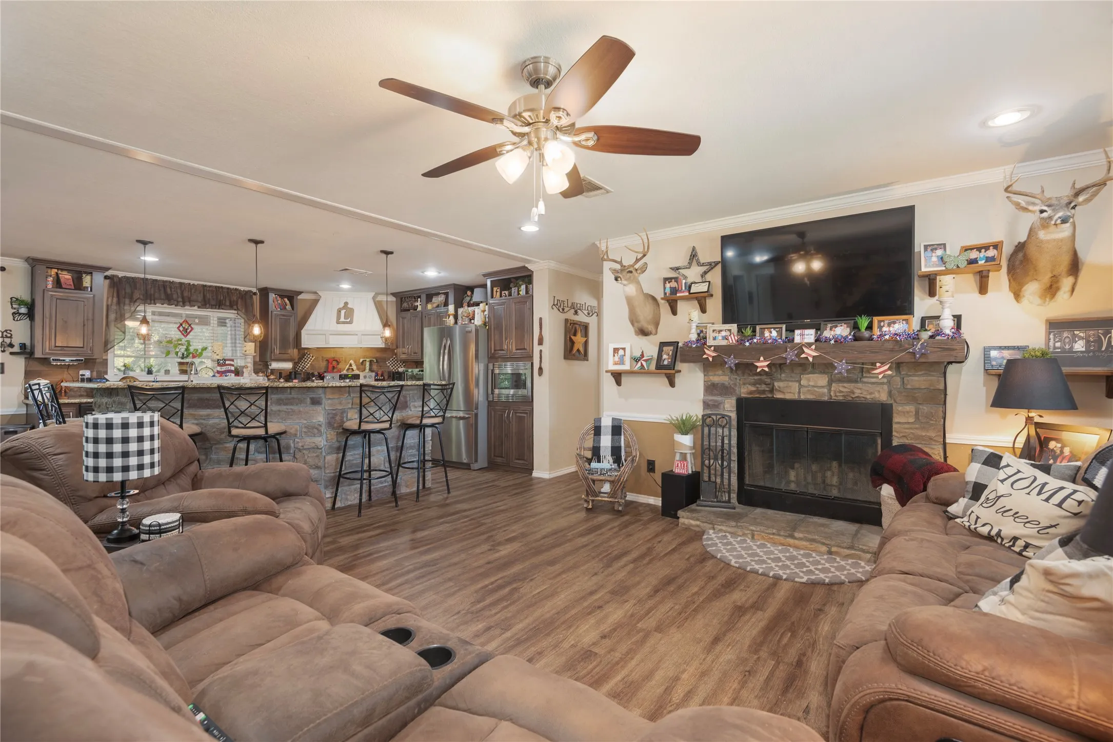 Wood-finish flooring throughout