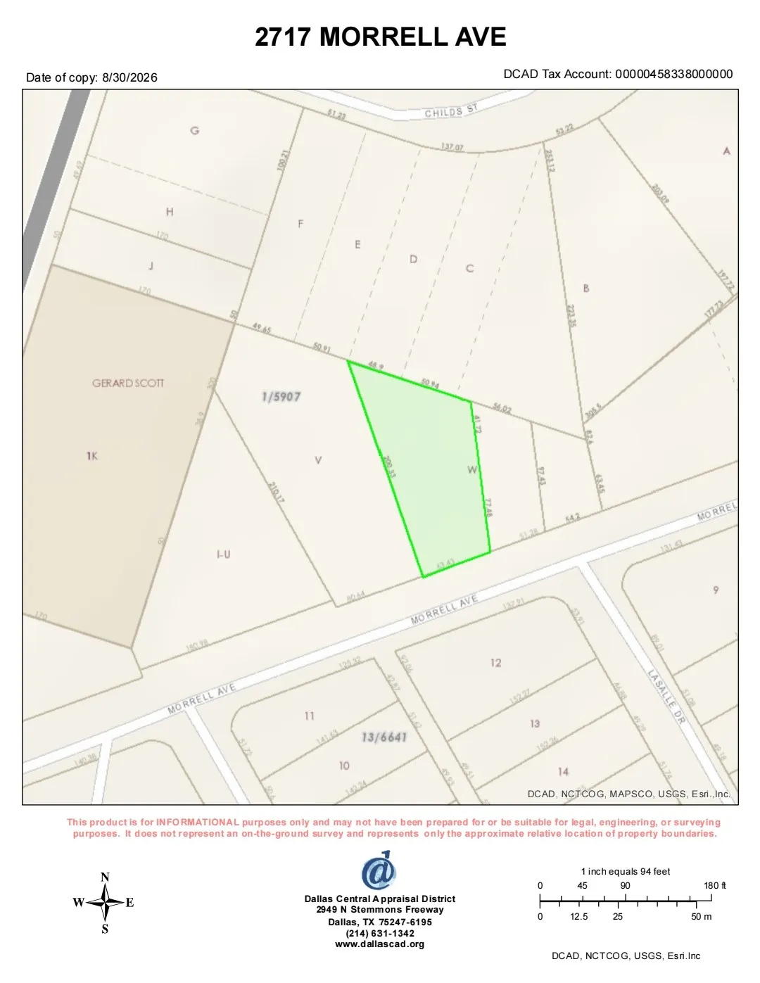 Plat Map. Illustrating the boundaries and dimensions of the property located at 2717 Morrell Ave, including adjacent parcels and street access