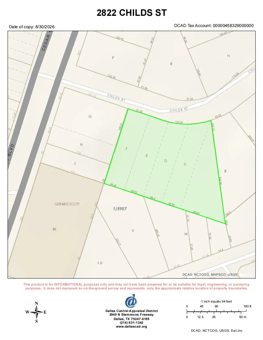 Plat Map. Illustrating the boundaries and dimensions of the property located at 2822 Childs St