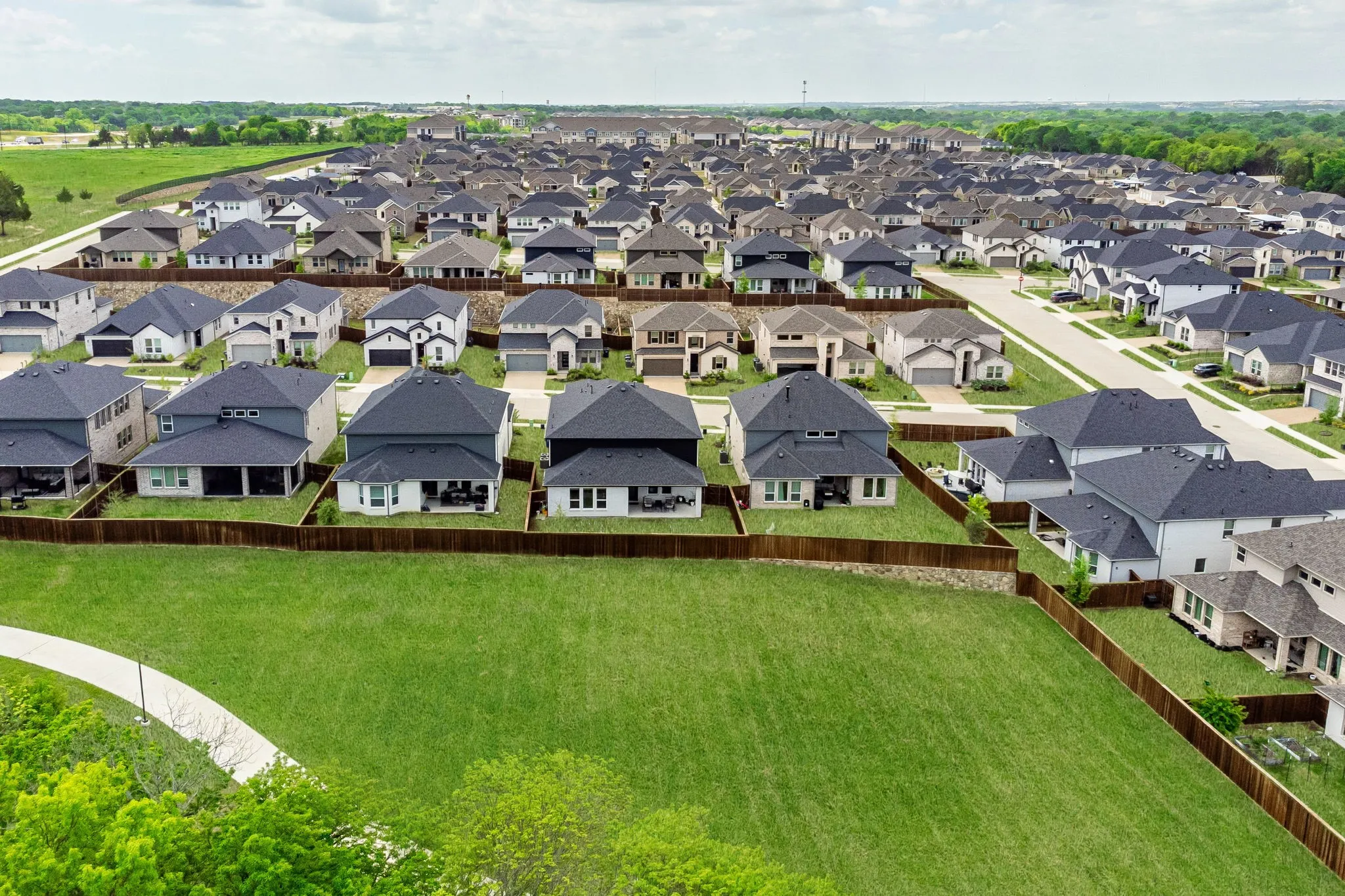 Aerial perspective of suburban area