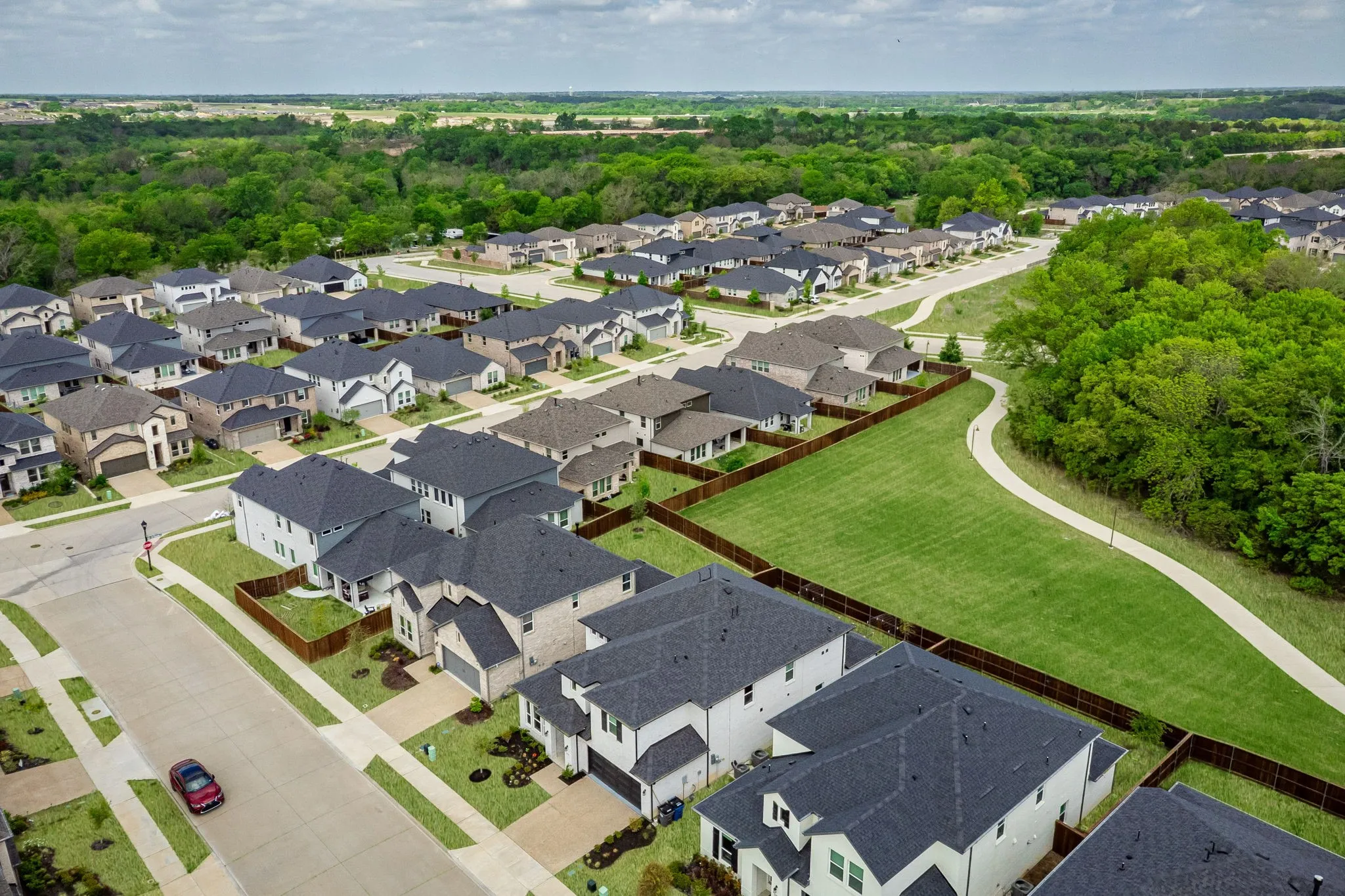 Aerial perspective of suburban area