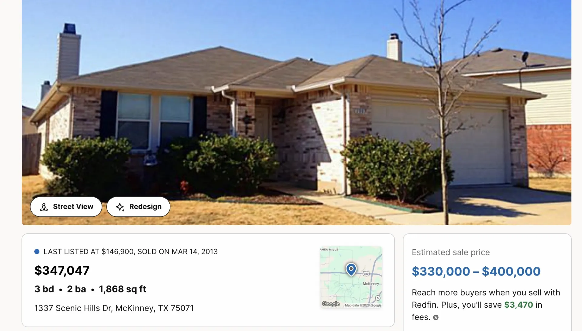 Property Listing. Displaying the residential structure, property details, and financial information for the property