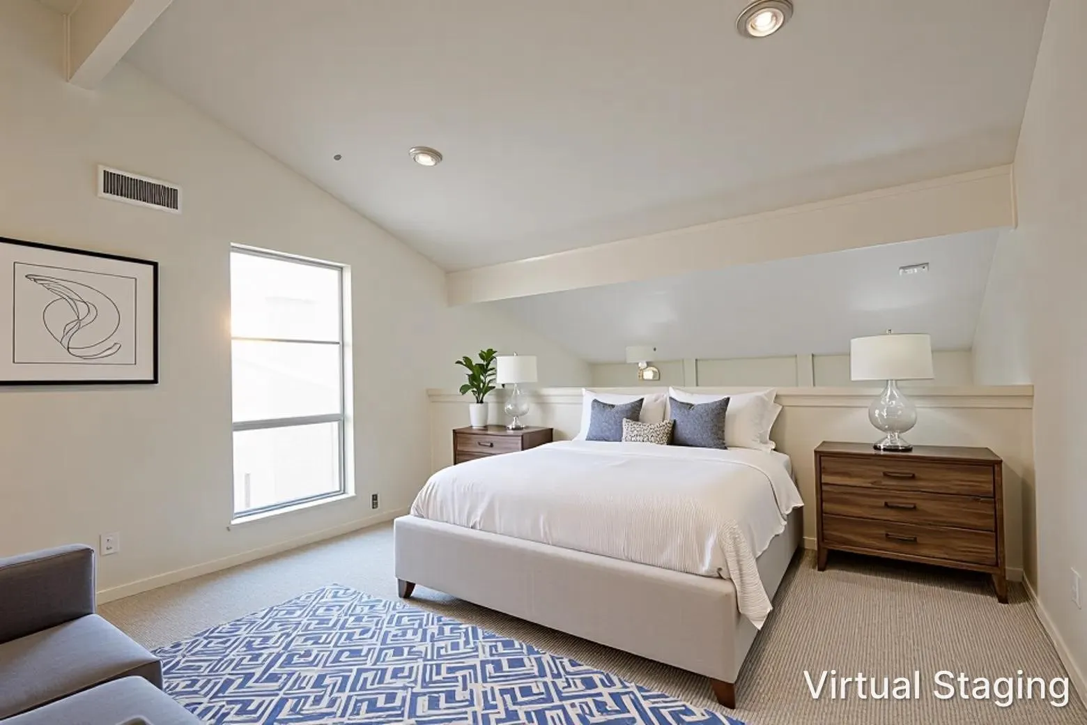 Vaulted ceiling with recessed lighting