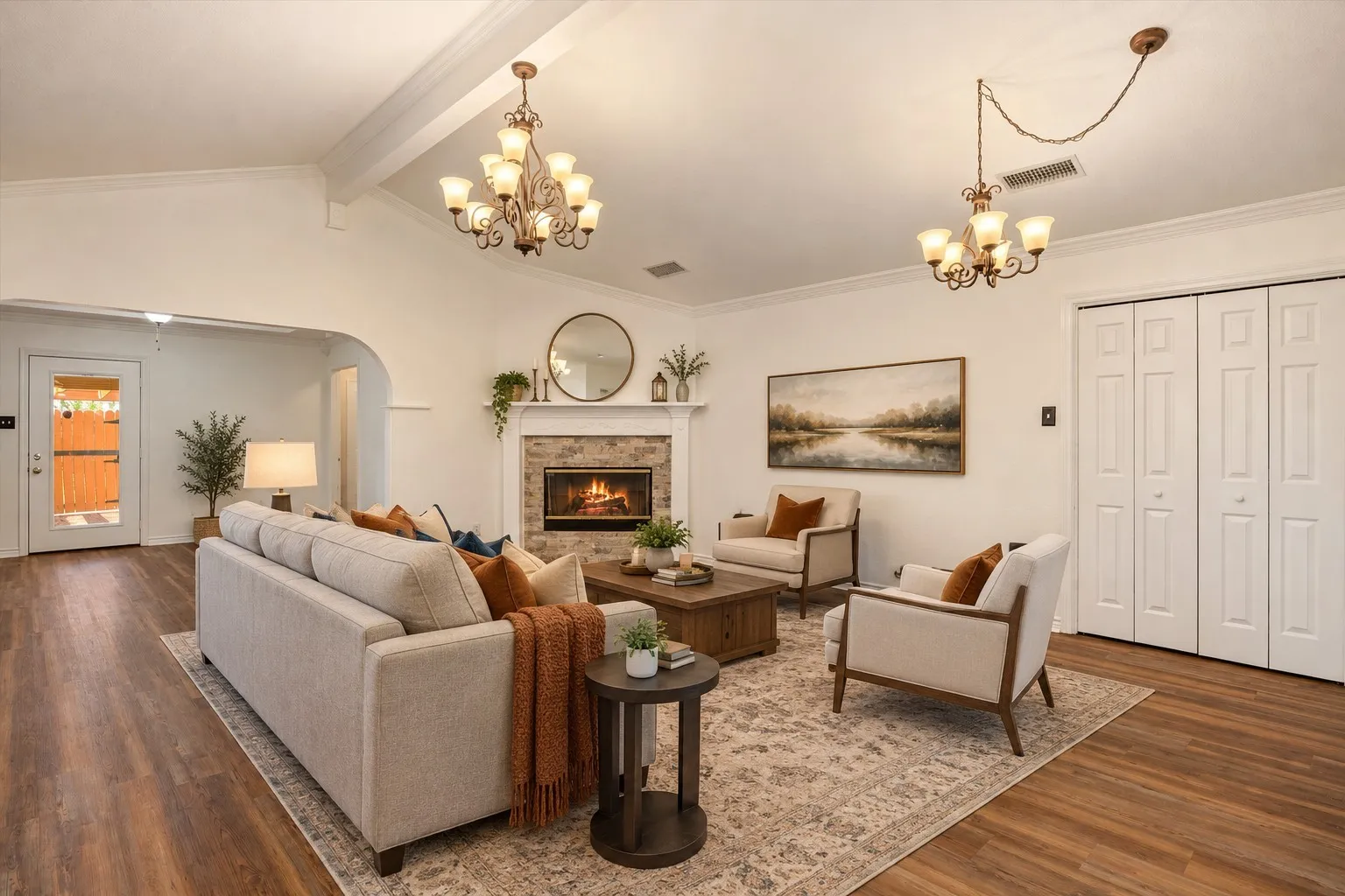 Digitally staged living room