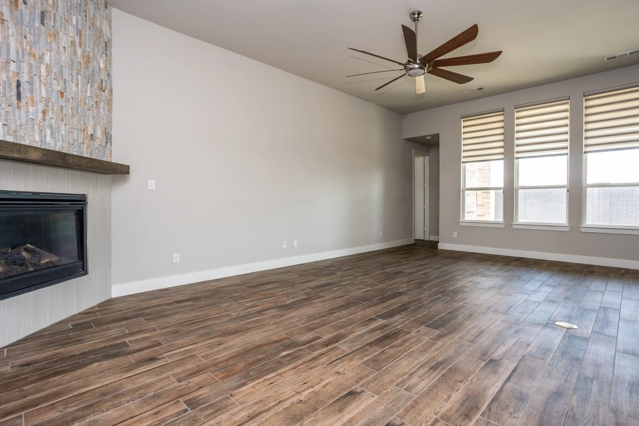 Tile flooring in a wood-finish pattern