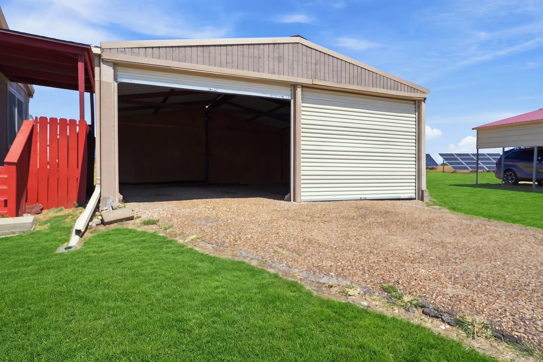 Large detached garage with roll up doors