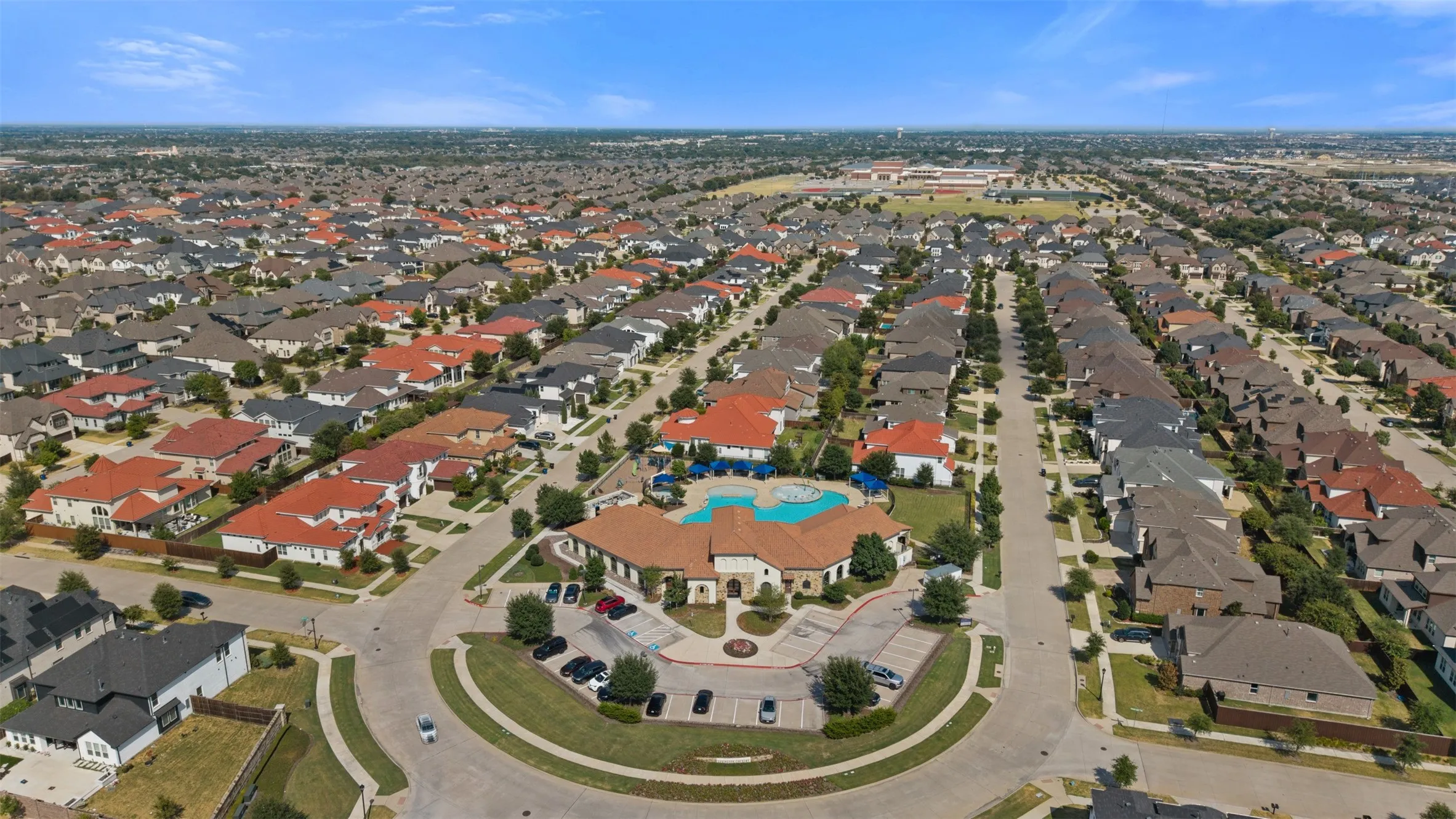 Aerial view of Community Center and pool