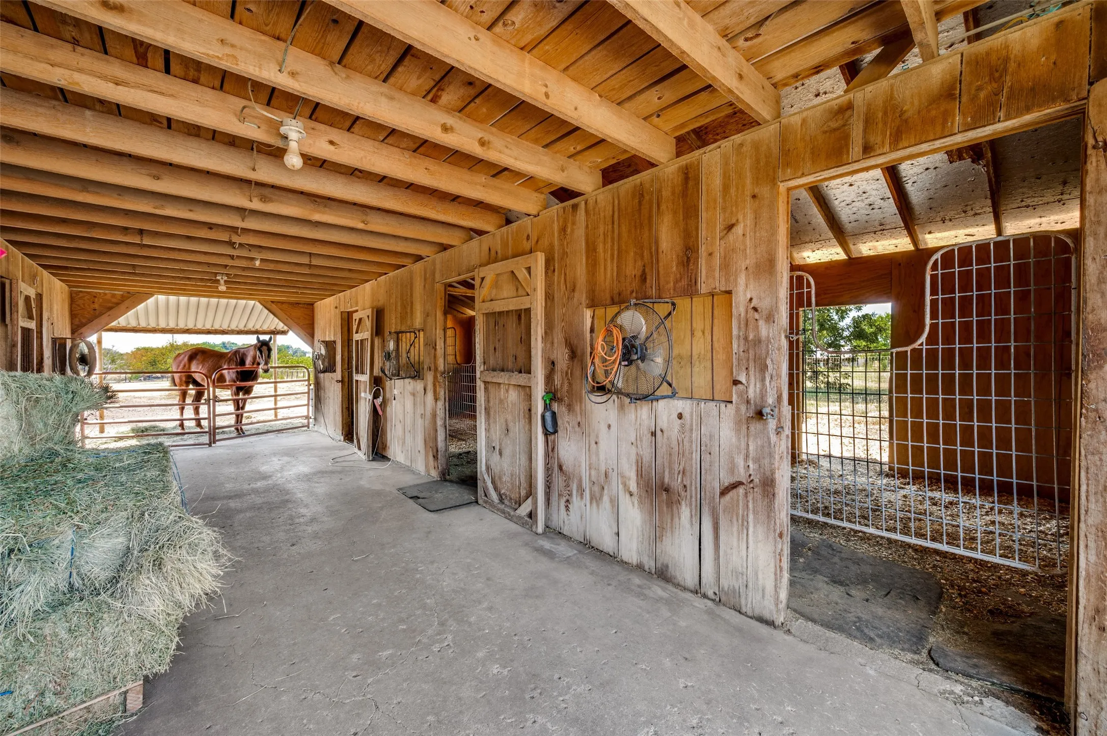 36x36 Hay barn with 4 horse stalls, water, and electricity.