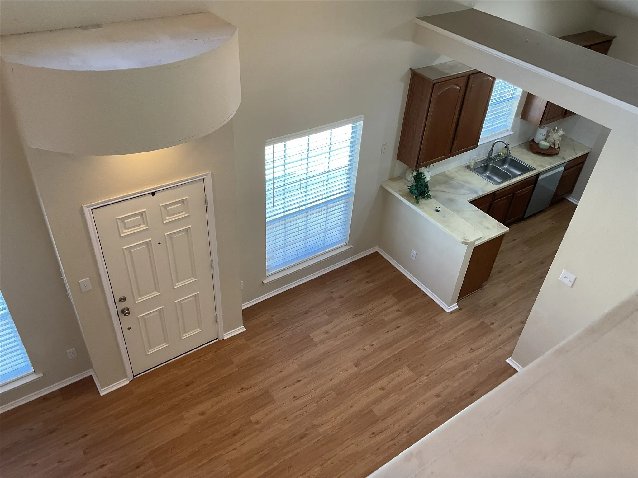 view from the bonus room at the top of the stairs