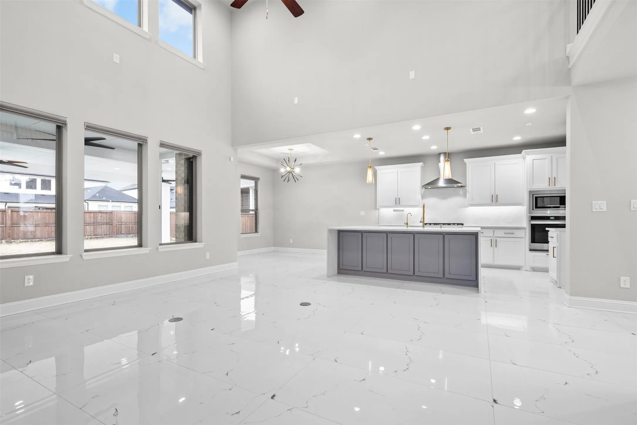 Automated rolling shades in living room