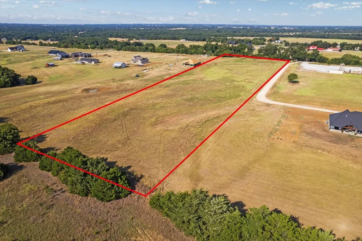 Expansive lot featuring mature perimeter trees, a gravel drive, and a level terrain