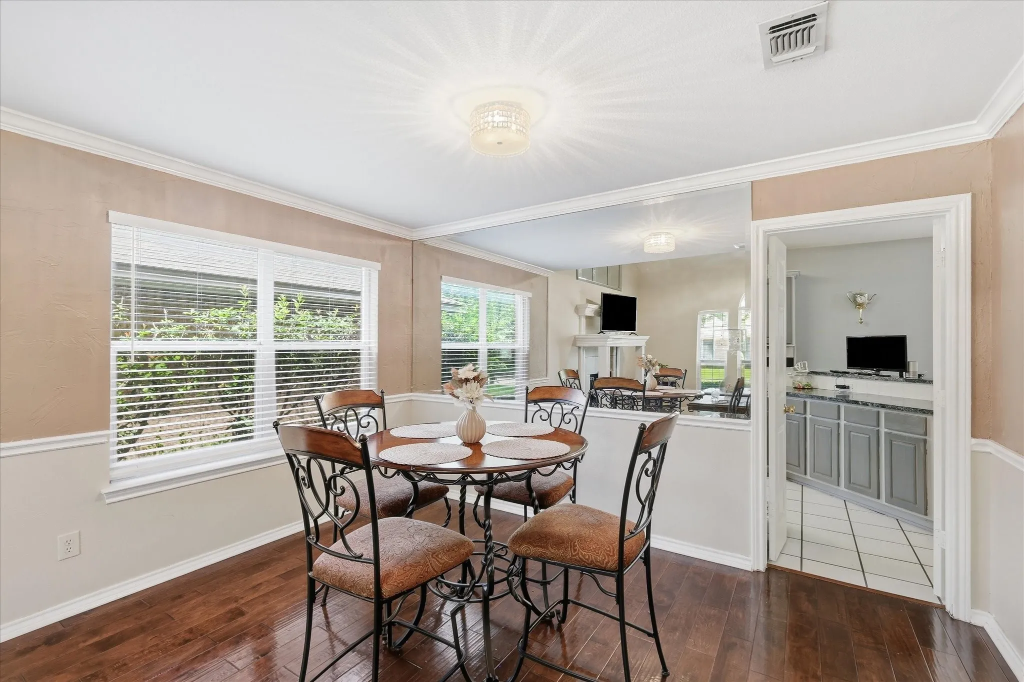 Dining area with french door entry to kitchen