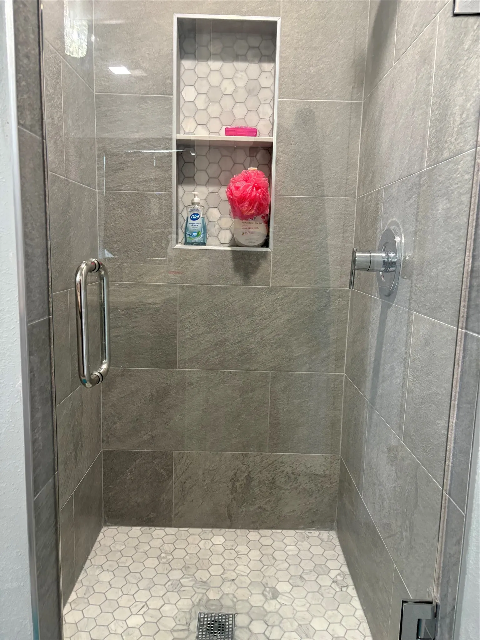 Separate shower and jetted bathtub