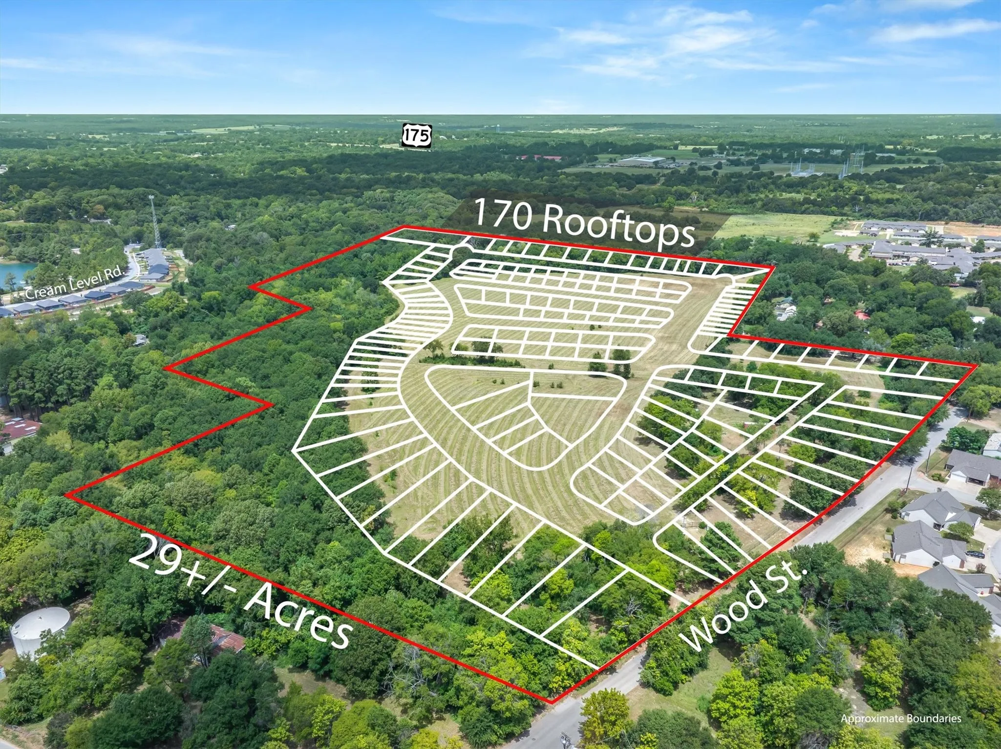 Plat lines overlayed over aerial photos, approx.