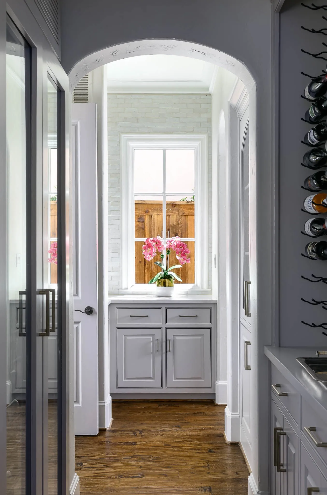 Butler's pantry with temperature controlled wine refrigeration and storage