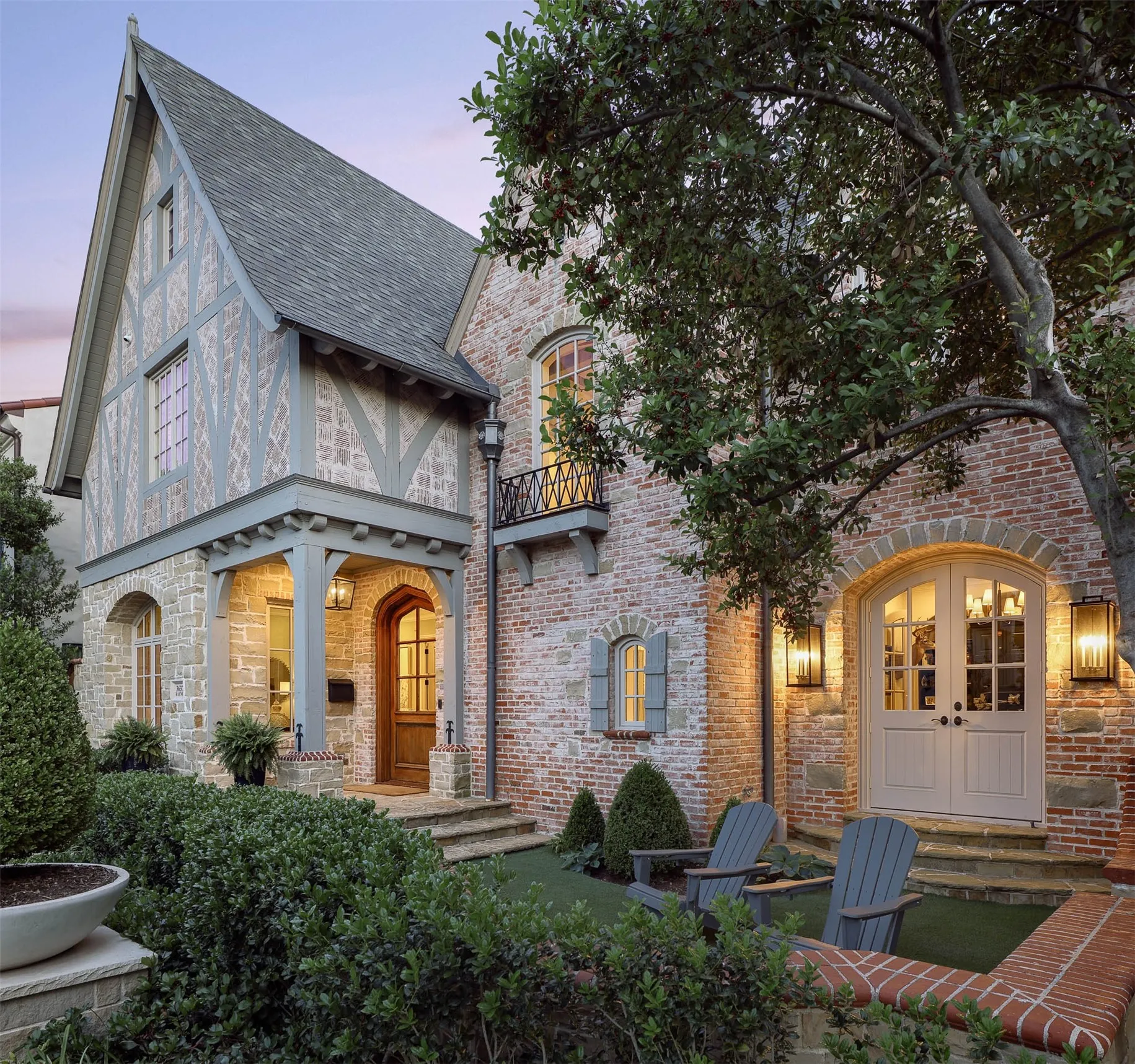 Front patio with doors leading into study