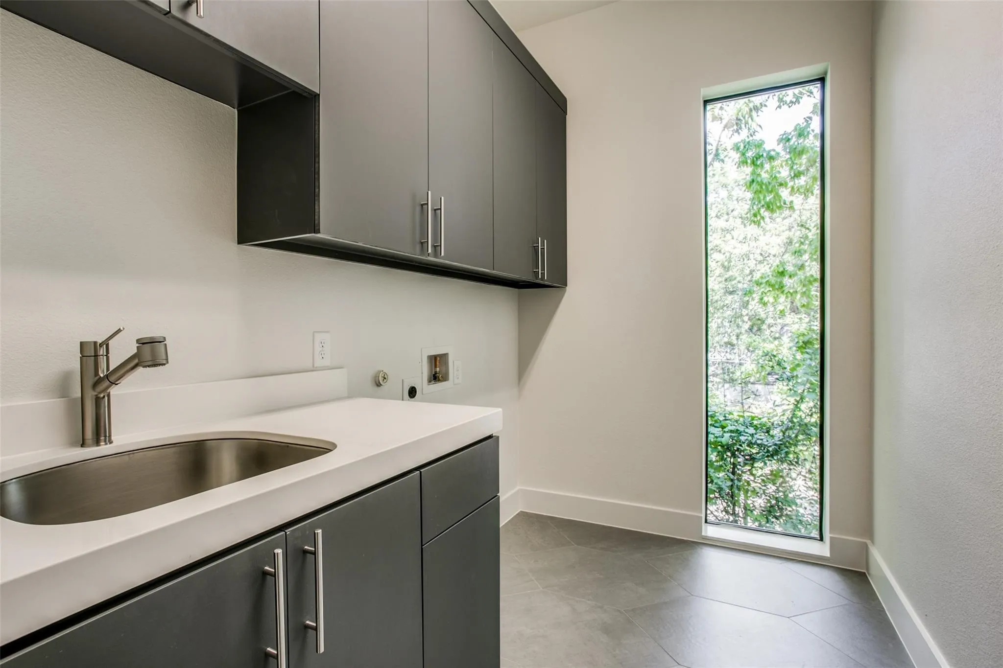 Room for full size washer and dryer, storage and natural light.
