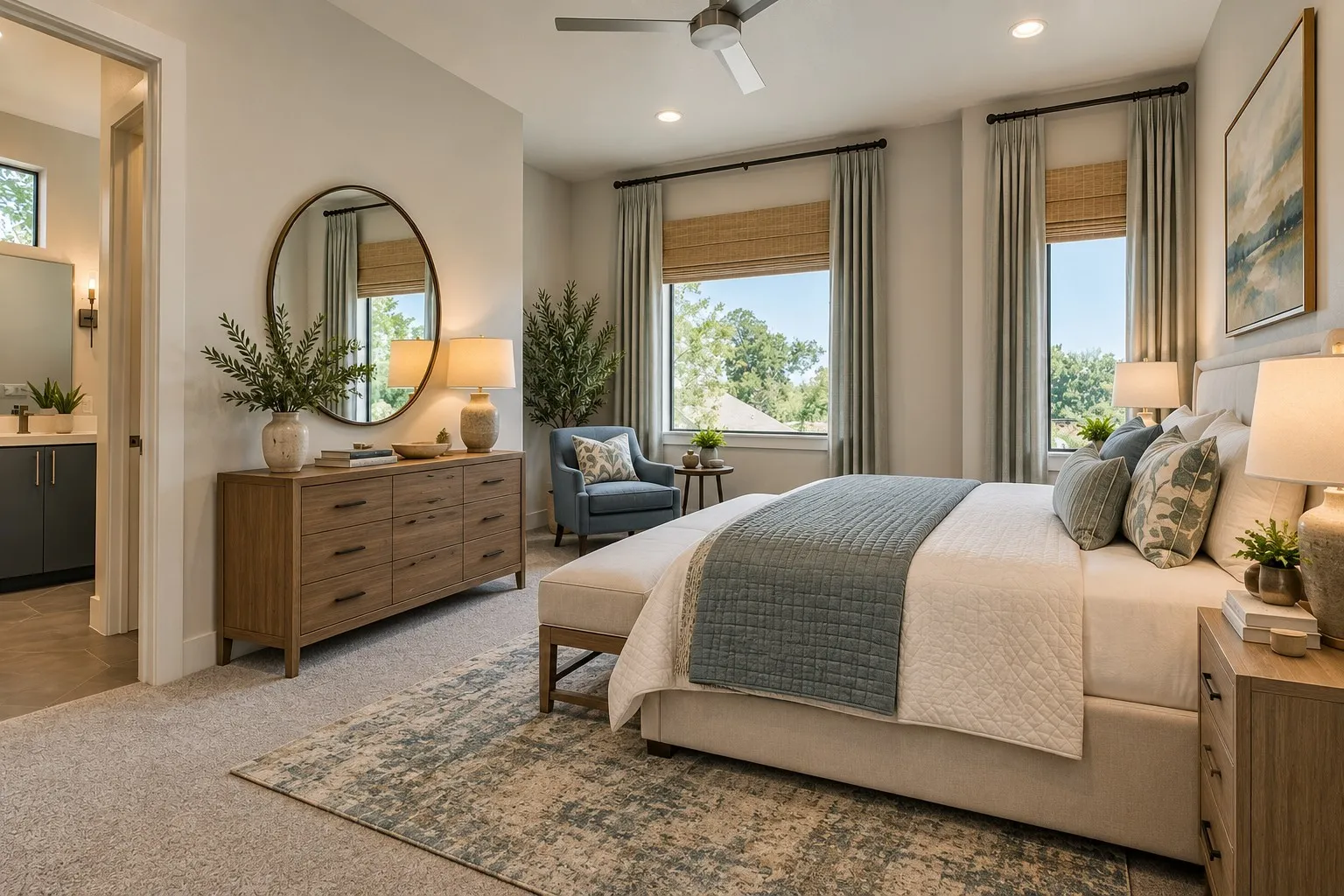 What a beautiful space for that guest suite. Ensuite is shown to the left of photo. Small balcony exit to background left.