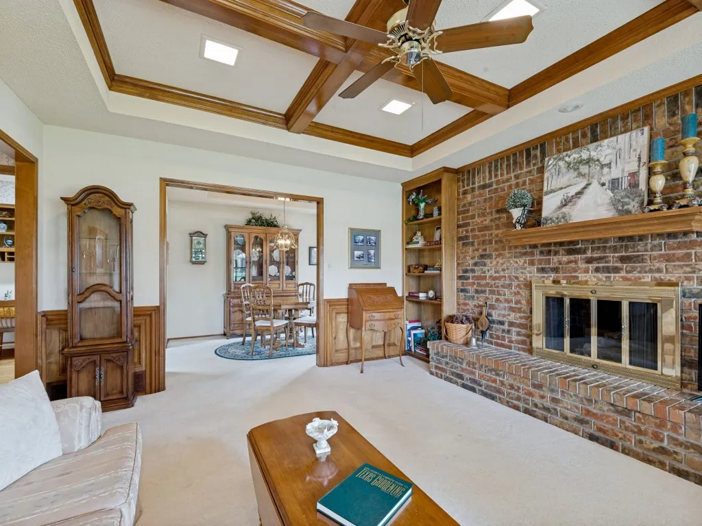 The raised hearth provides extra seating when you need it.