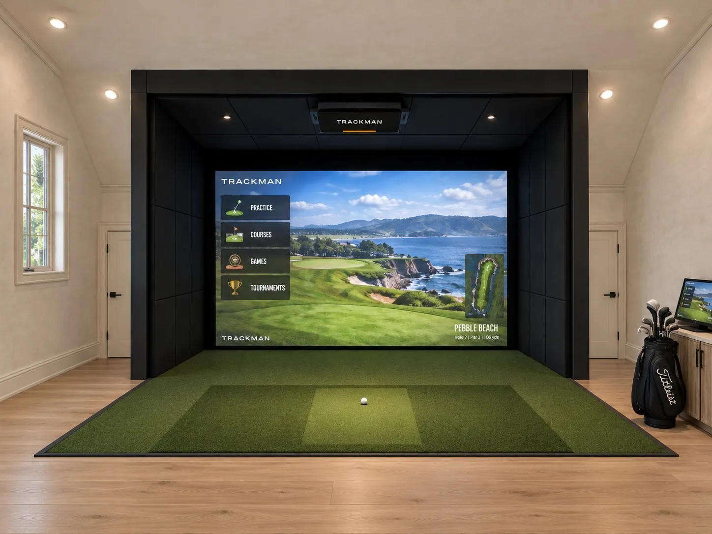 Trackman Golf Simulator Ready. ** Optional, not included in pricing