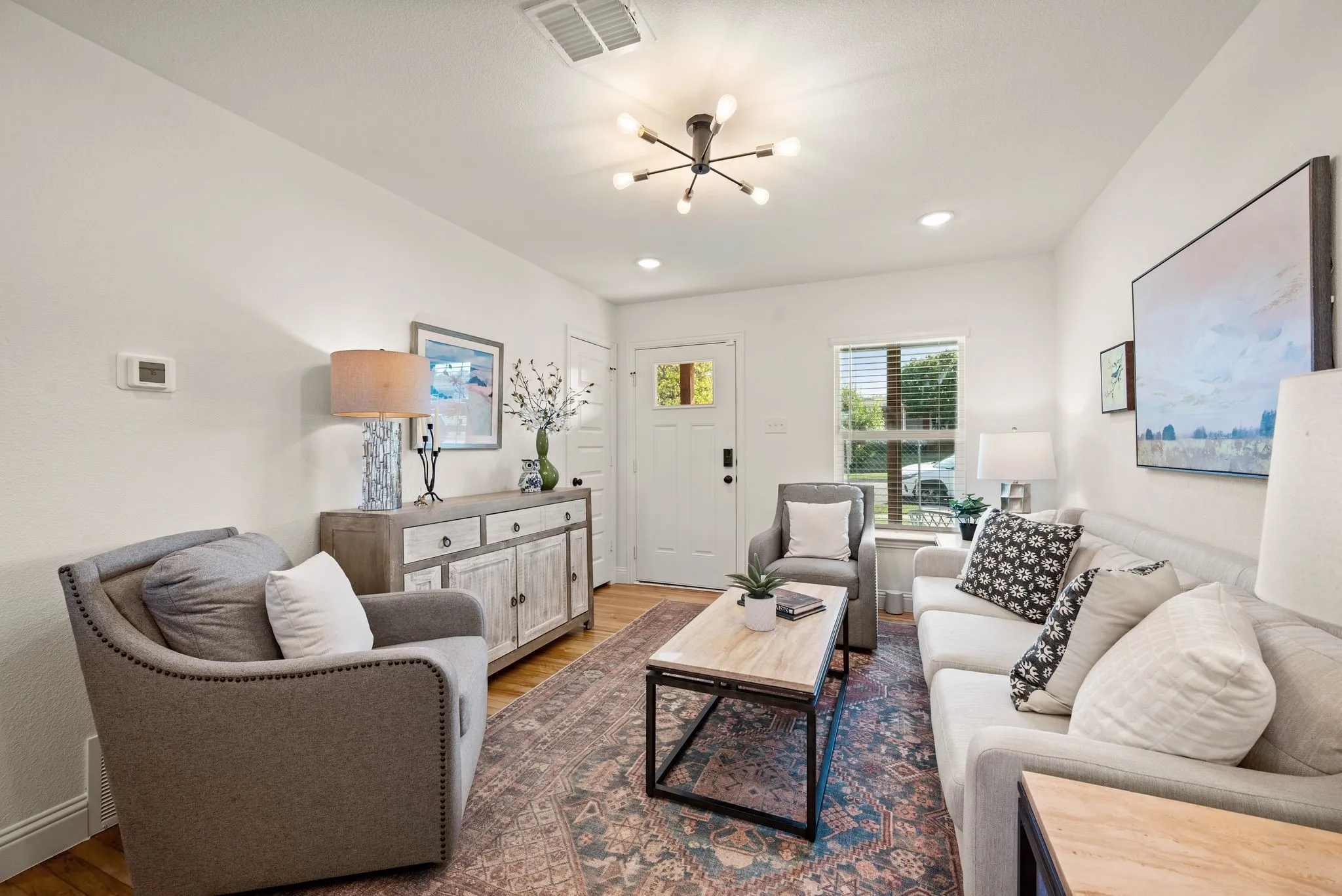 HVAC is electric cooling, gas heat with Programmable Thermostat