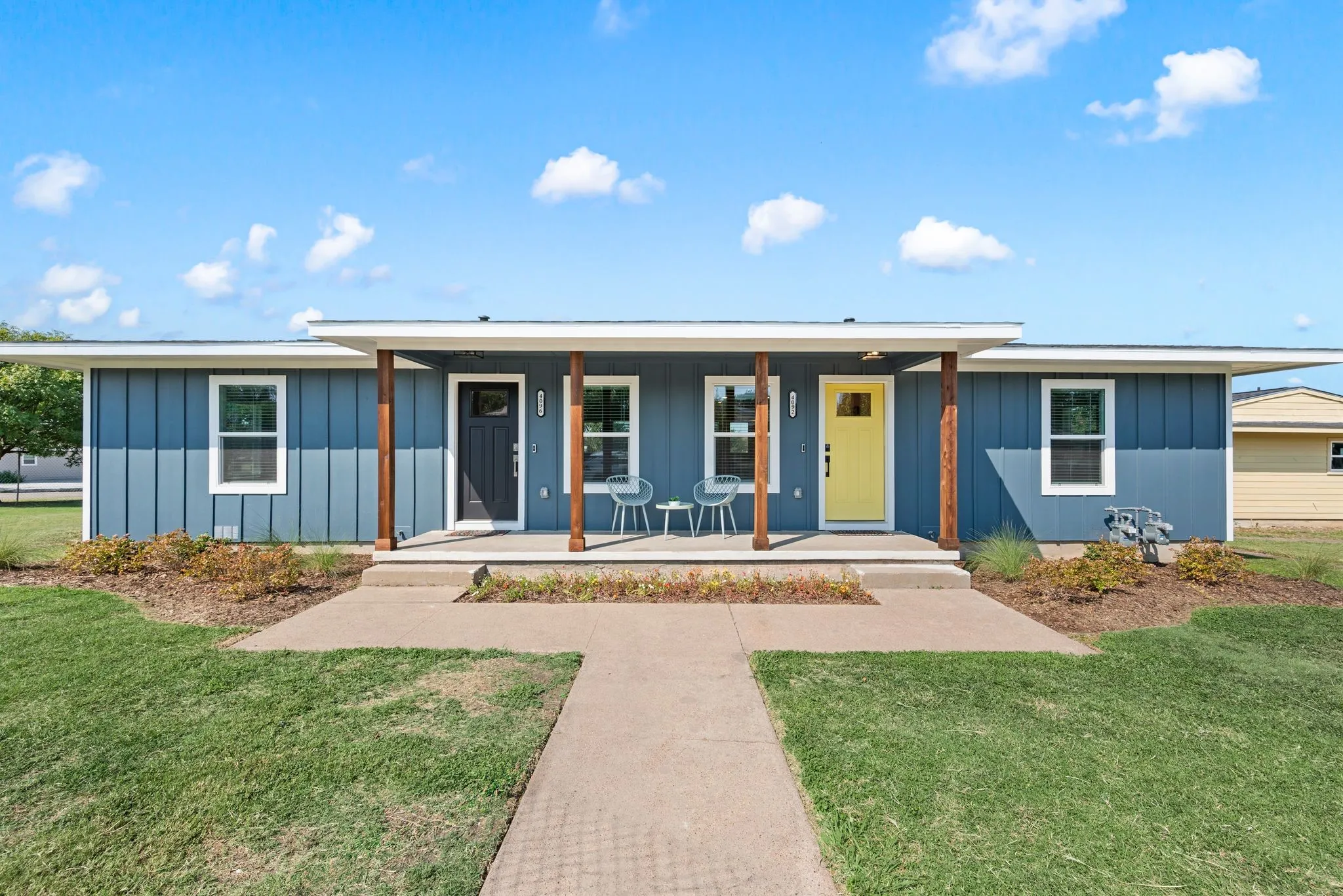 Fiber Cement board and batten siding; Covered front rain porch