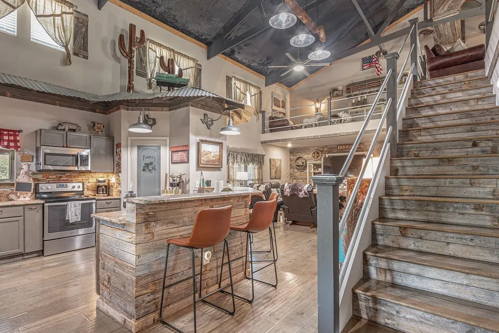 Kitchen and stairs up to 2nd floor
