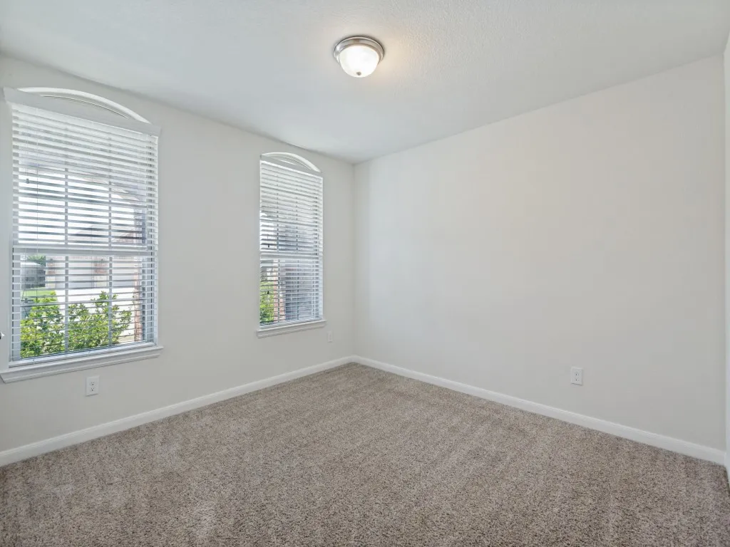 Carpeted flooring with light-toned walls