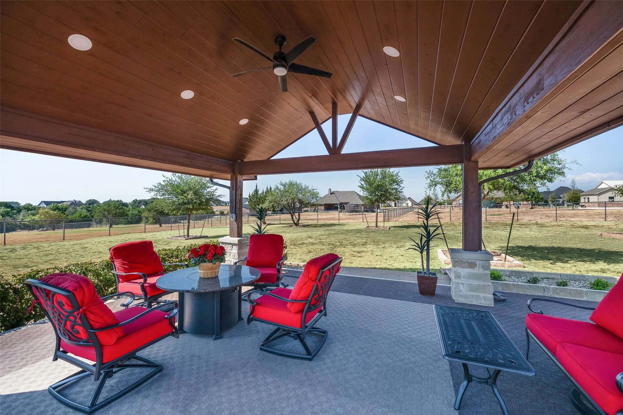 Pergola with sitting area.