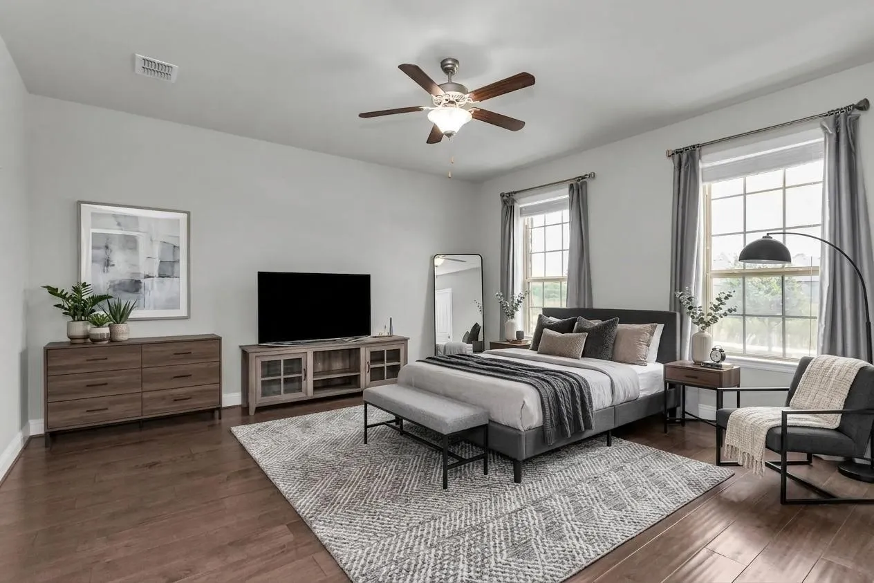 Wood-finish flooring throughout