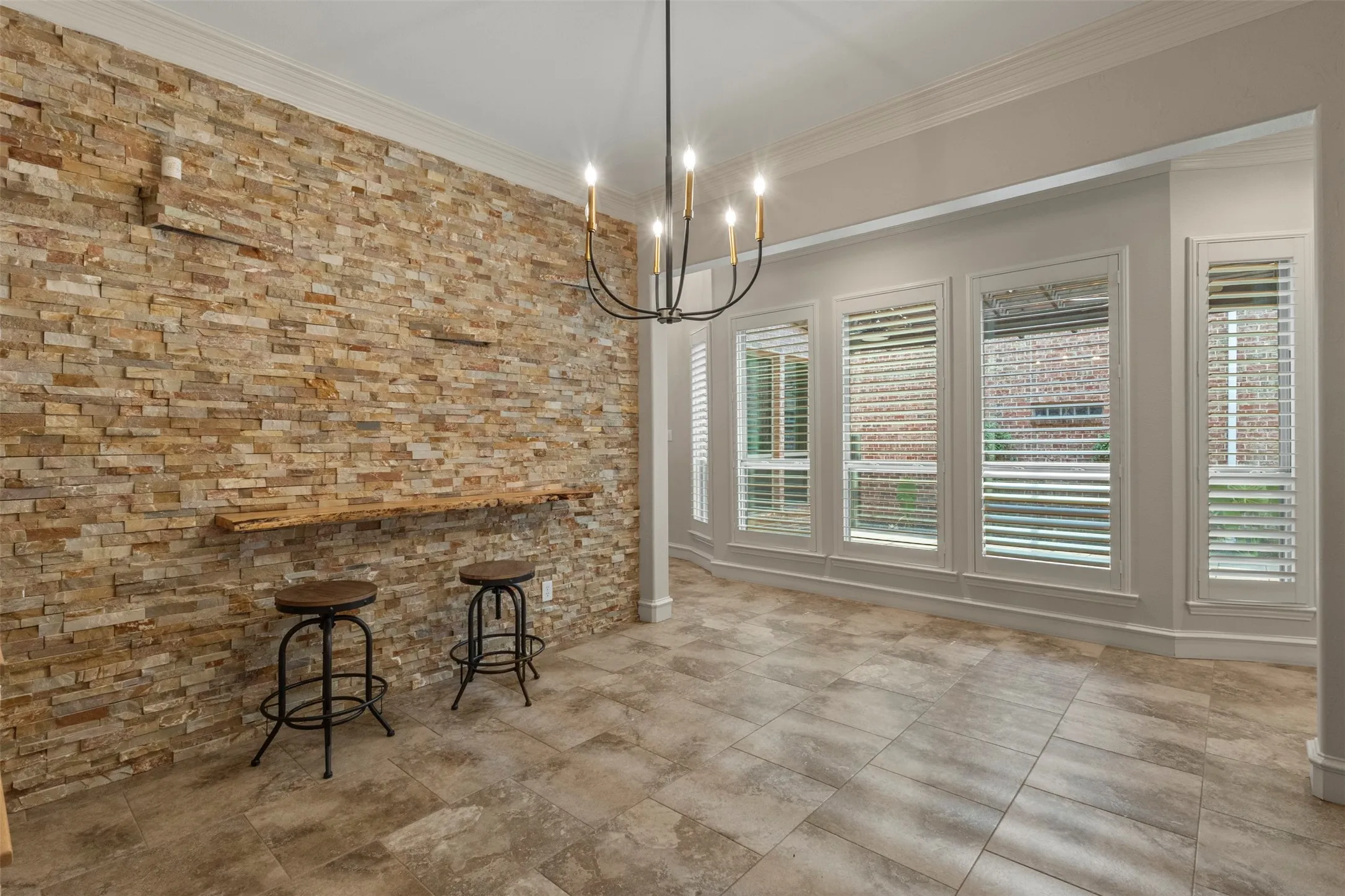 Living-edge shelf for serving and private dining. View of the covered patio.