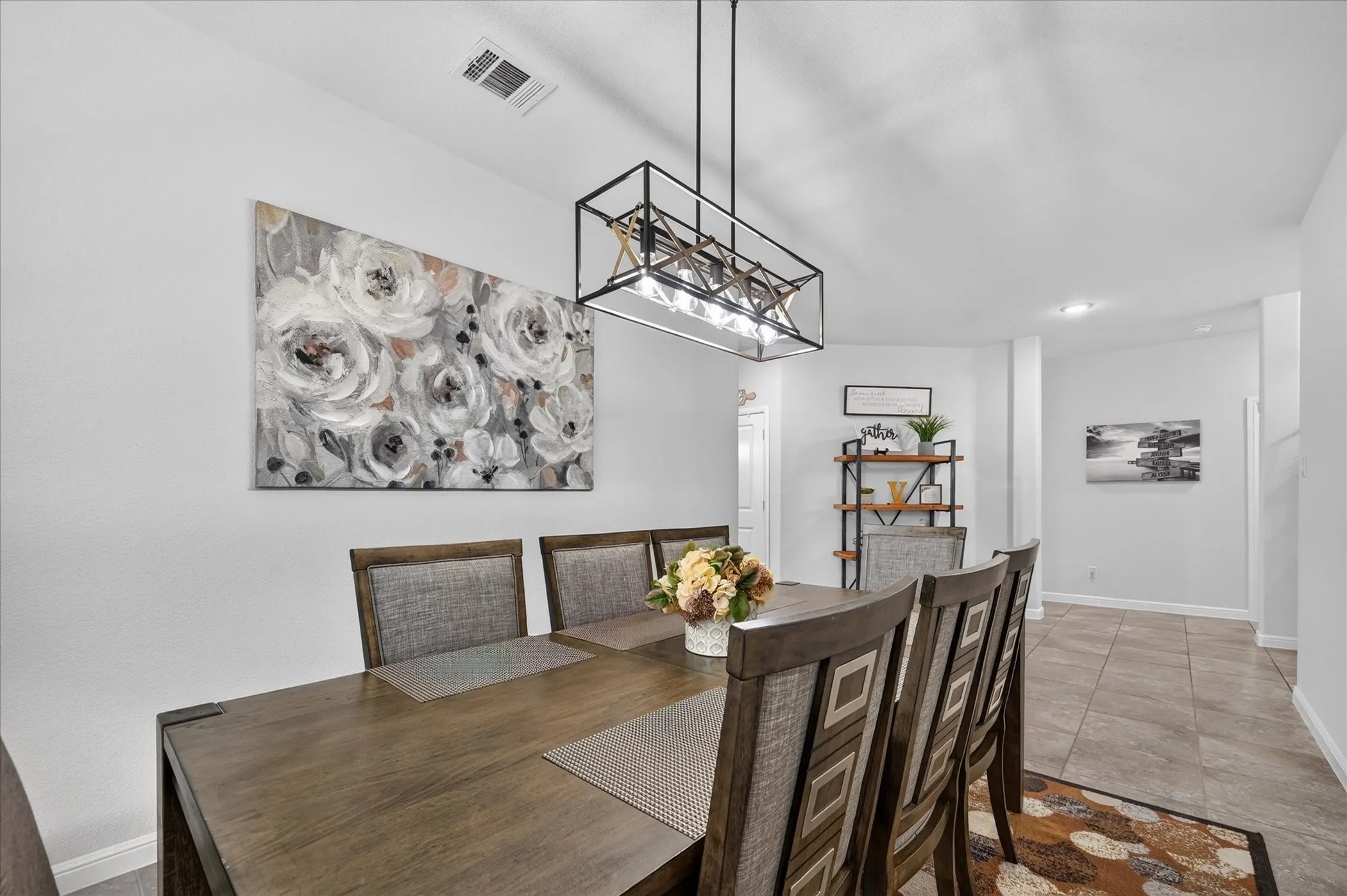 Wood-finish dining table with coordinating chairs